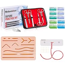 Medarchitect Suture Practice Complete Kit 30 Pieces&Surgical Knot Tying Practice Board, Medical Student Suture Training, Include Upgrade Suture Pad with 14 Pre-Cut Wounds, Suture Tools