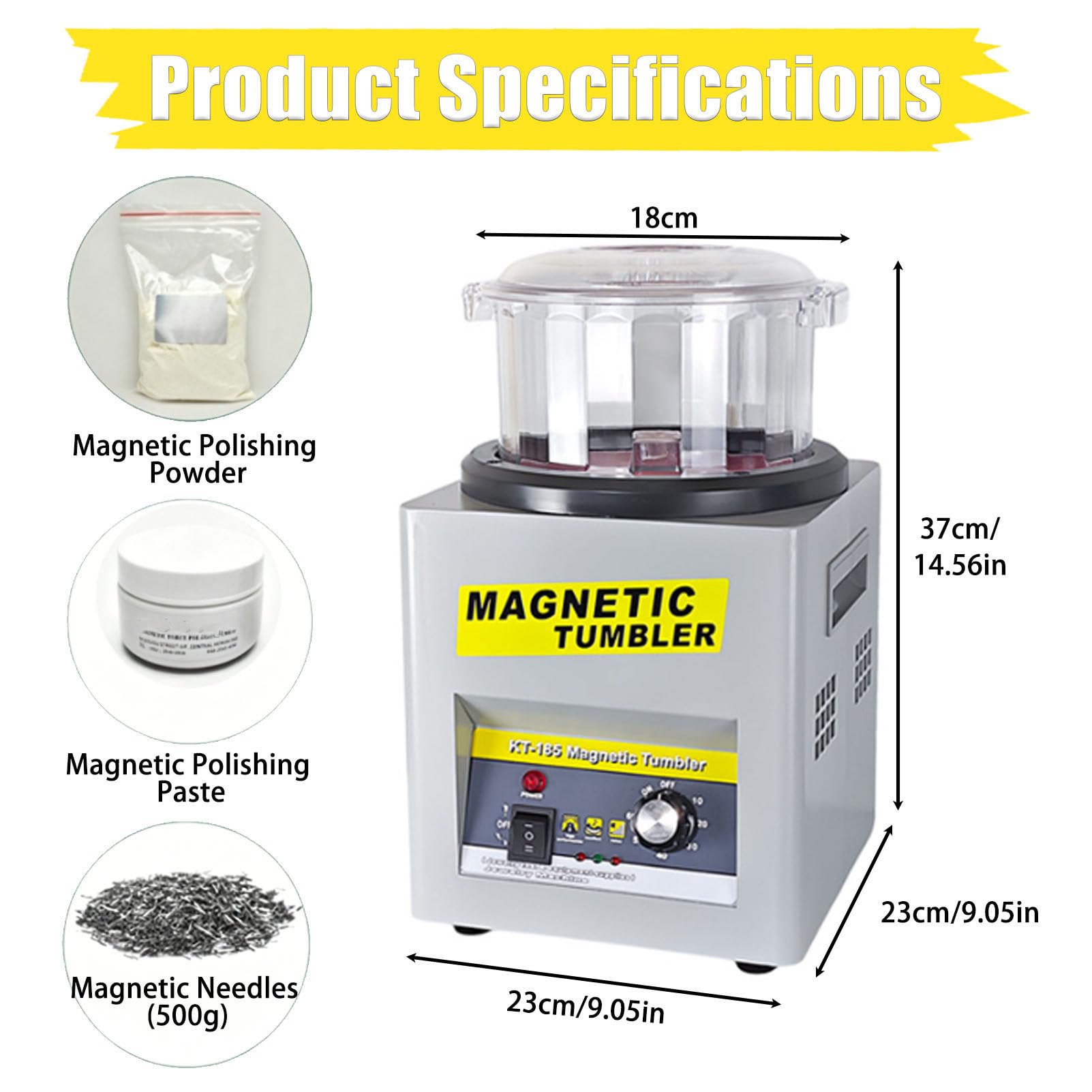 Magnet-Trommelpolierer Für Schmuck, 180mm Trommel, Einstellbarer Timer (1–60 Min.), Inklusive 500 G Magnetstifte, Zur Veredelung Von Metallschmuck Aller Art