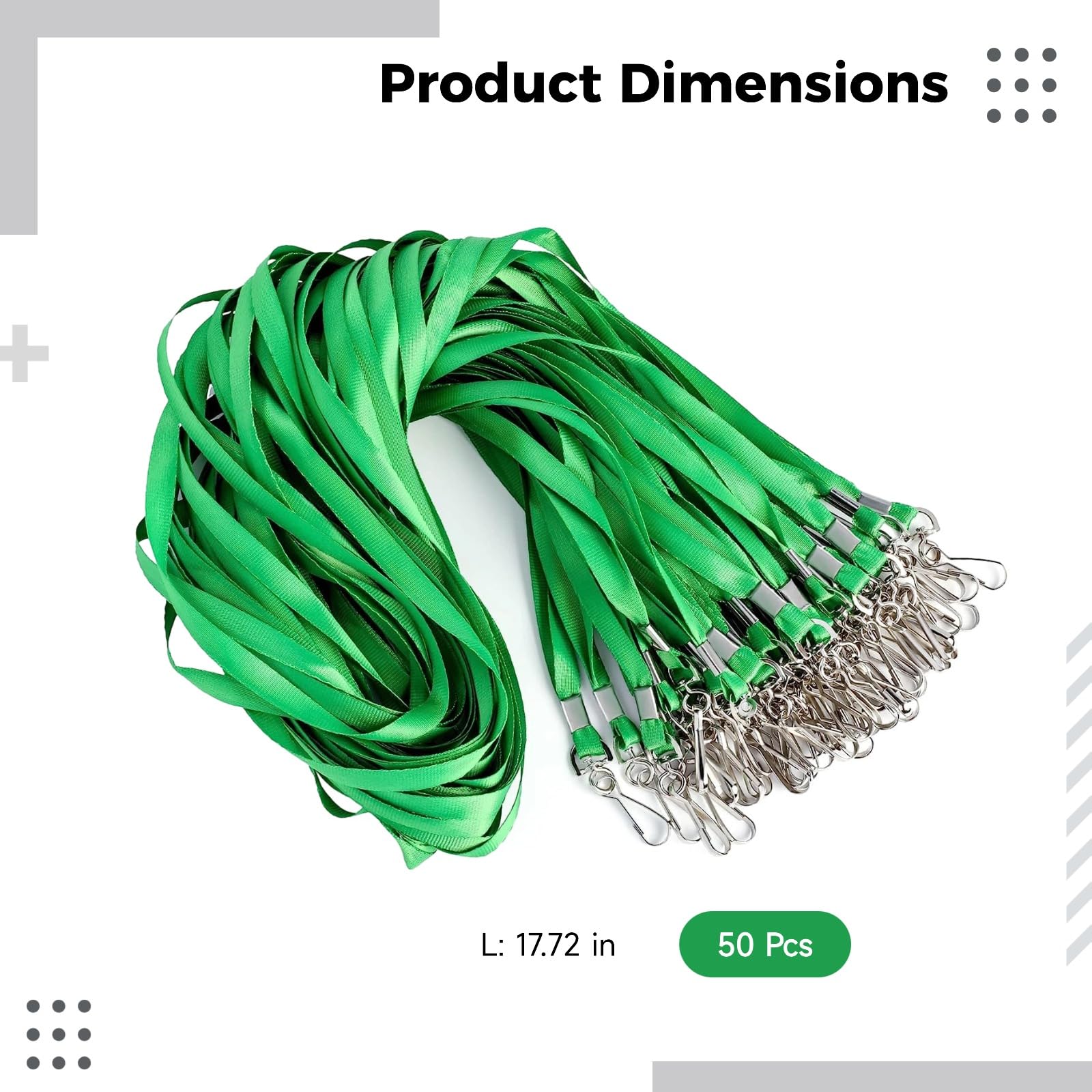 50 cordones verdes para tarjetas de identificación, paquete grande con gancho giratorio, cinta de poliéster de alta densidad, ligera y cómoda para oficina, escuela y eventos, uso diario