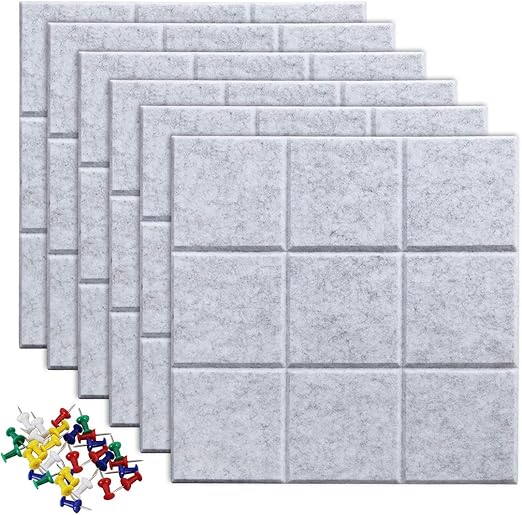Uoisaiko Large Felt Board Tiles with 30 Pins, 30x30cm Pack of 6