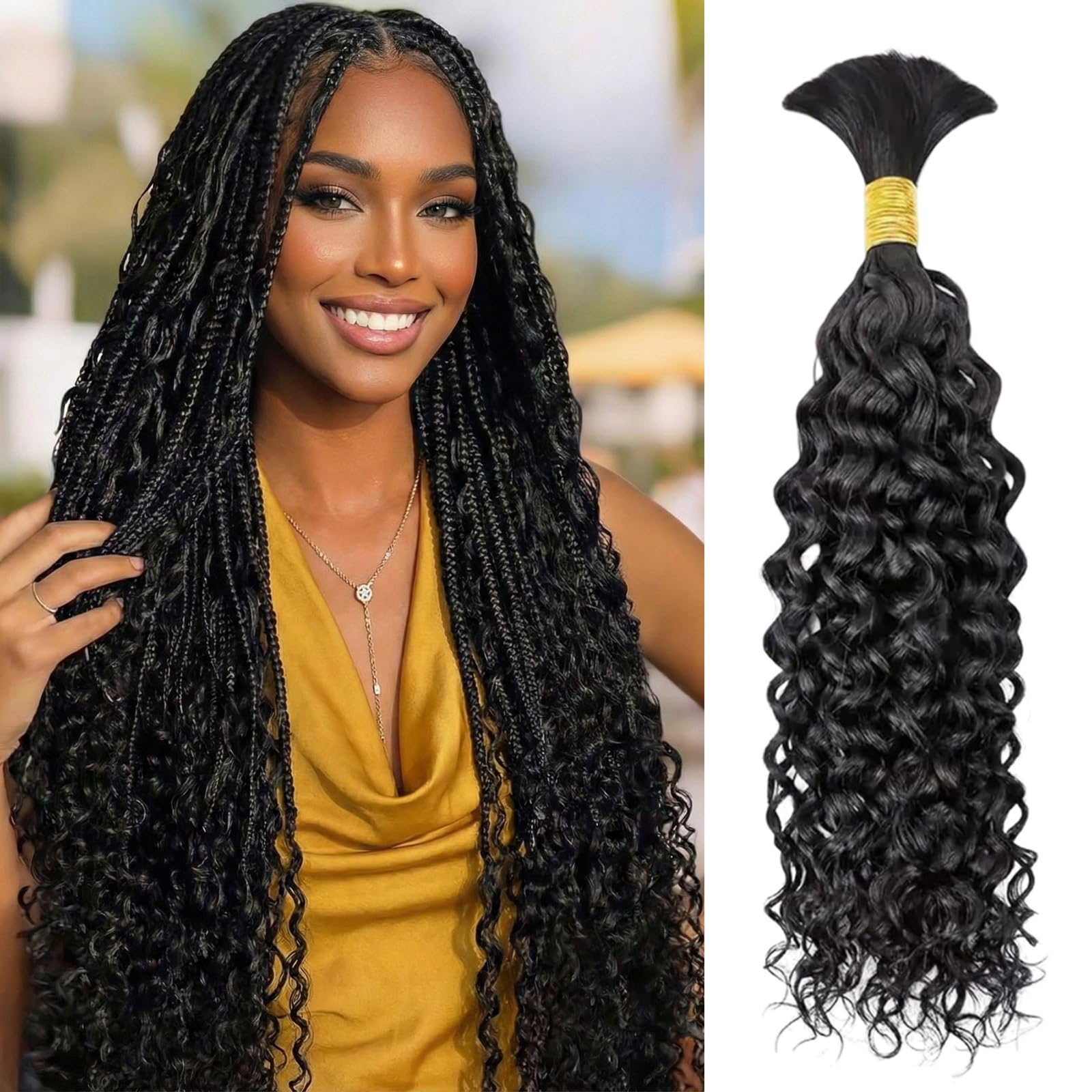 Wequeen 16A Human Braiding Hair Water Wave 50g 22 Inch 1 Bundles/Pack 100% Unprocessed Brazilian Virgin Hair No Weft Bulk Human Hair for Braiding