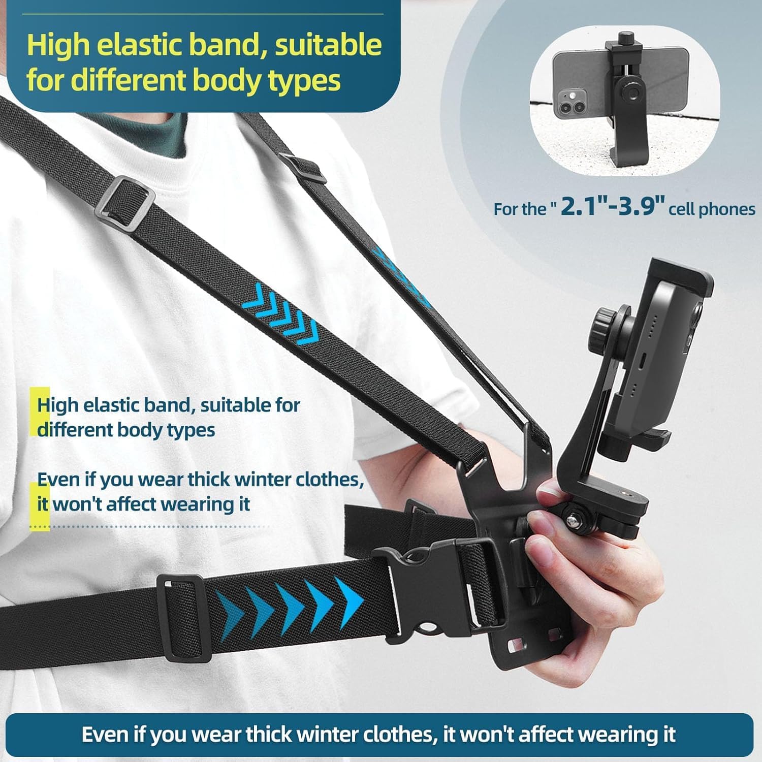 Mobile Phone Chest Mount Harness Strap Cell Phone Holder Mount for Video Recording Bike/Kayak/Fishing/Skateboard POV/VLOG for iPhone/Samsung for GoPro Hero 11 10 9 8/Insta360/DJI Action Camera, Black - Image 4