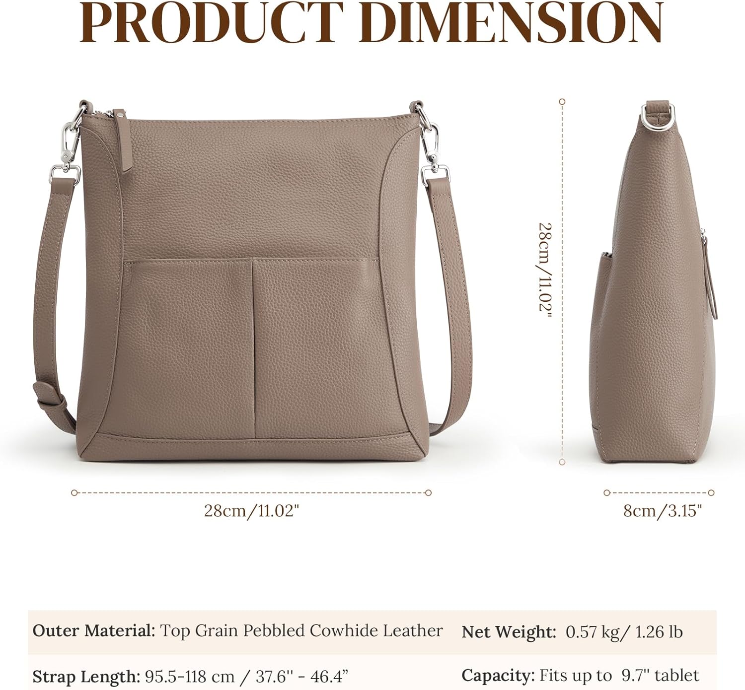 S-ZONE Leather Crossbody Bags for Women RFID Blocking Travel Purse Designer Shoulder Handbags Adjustable Strap - Image 3