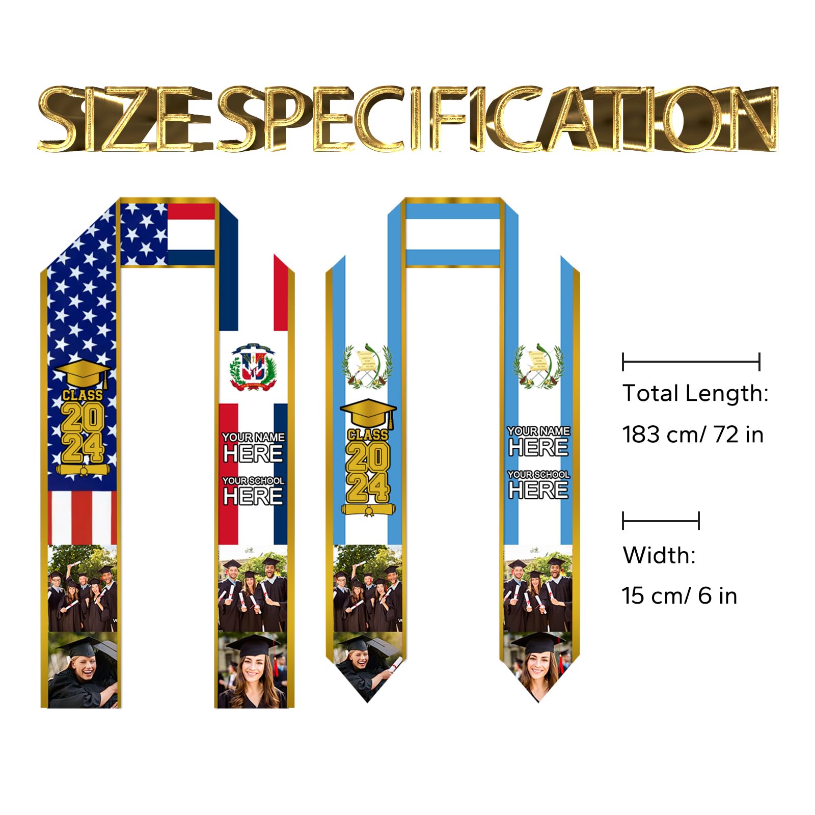 Generic Custom Graduation Stole Class of 2024 Personalized Graduation Sash Customize Cloth Stoles Customized Congratulations Gifts, Square Bottom