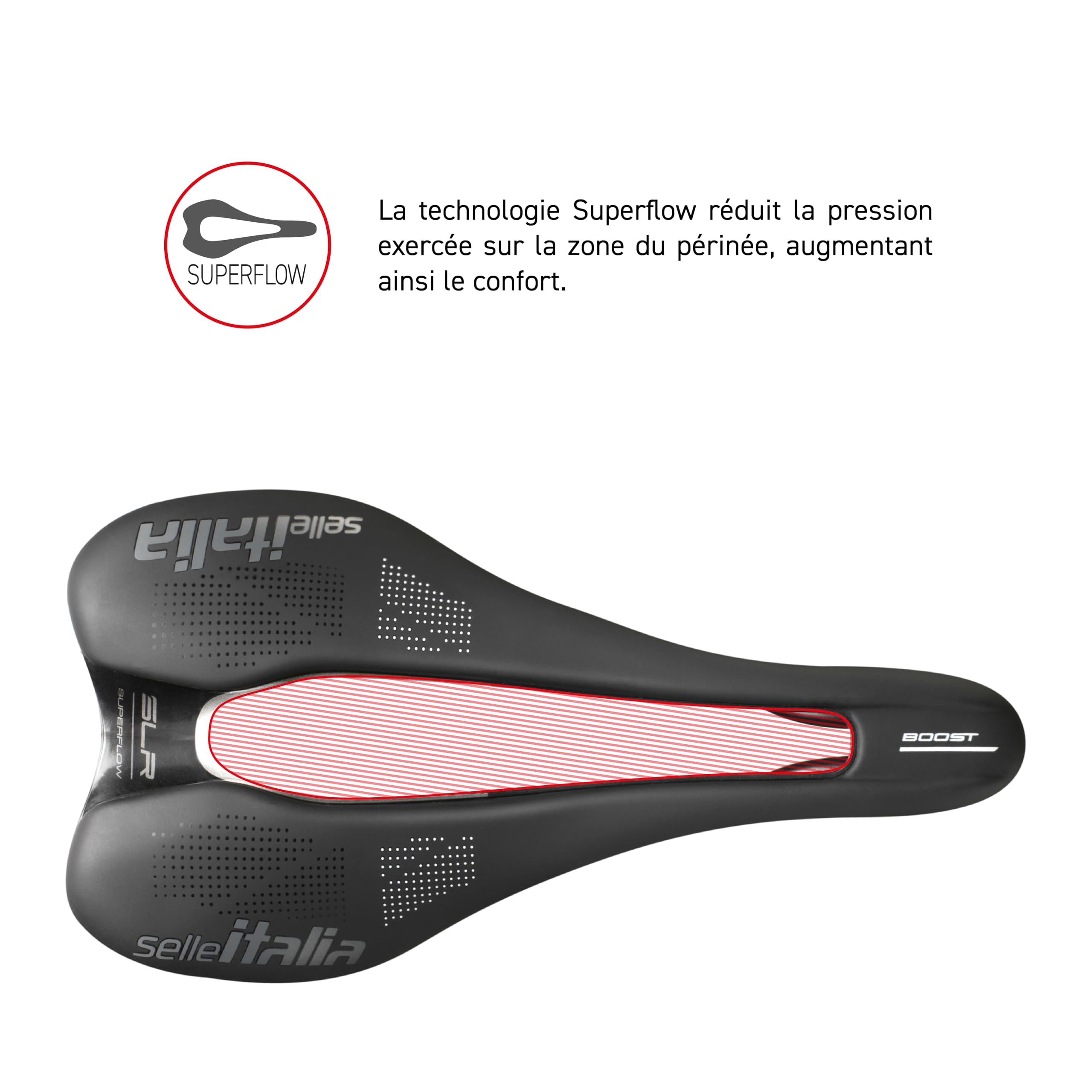 Selle Italia SLR Boost TM Superflow - Selle de Vélo avec Design SLR Classique, Selle de Vélo de Route Confortable en Gel et Trou Superflow