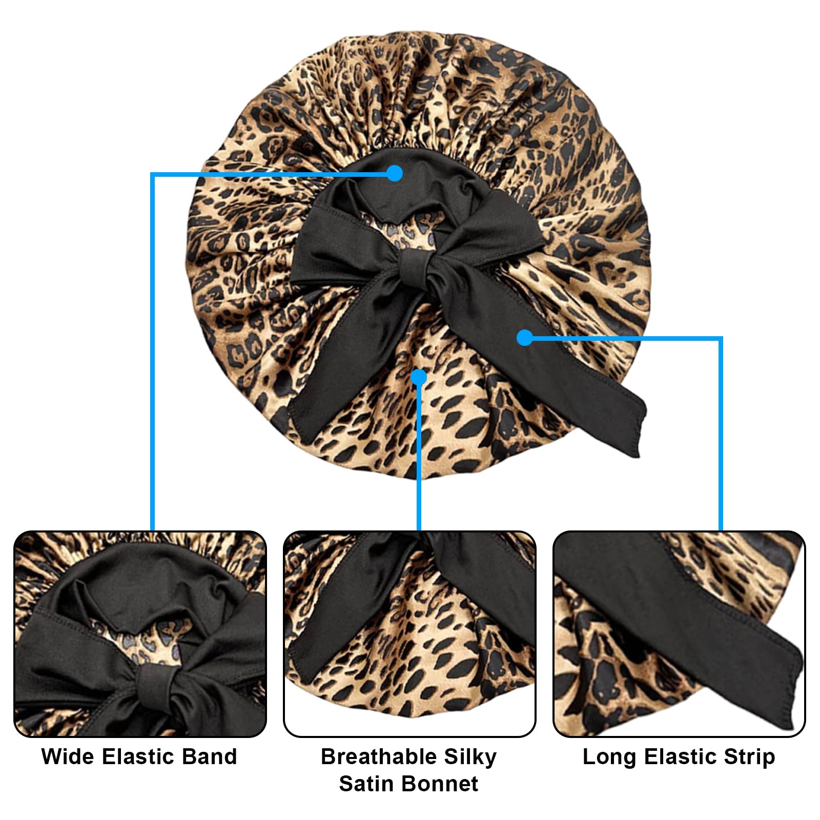 CZXCV Silk Hair Bonnet for Sleeping Silk Hair Wrap Curly Hair Stain Sleep Cap for Women Leopard - Image 3