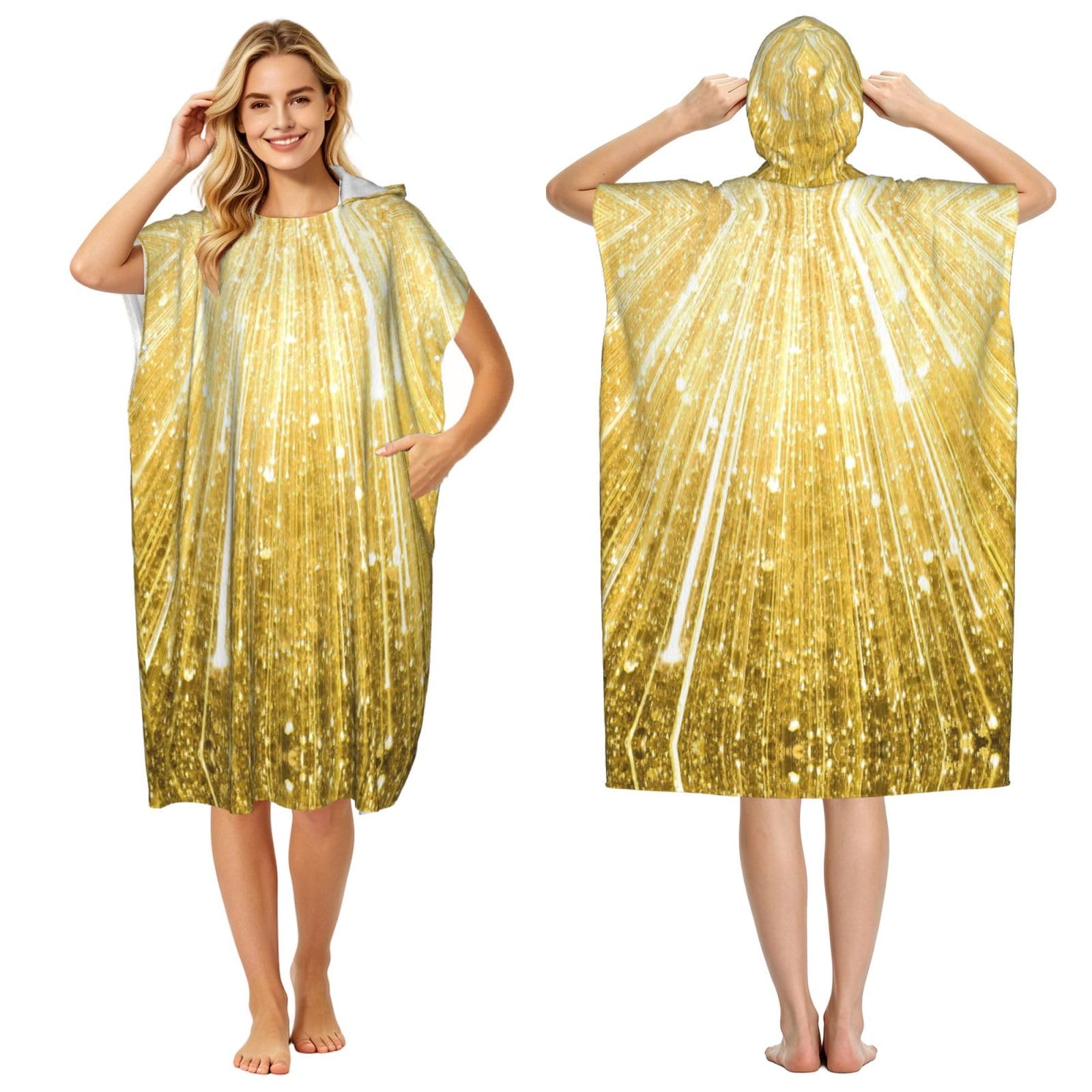 Poncho à capuche imprimé brillant doré en microfibre de qualité