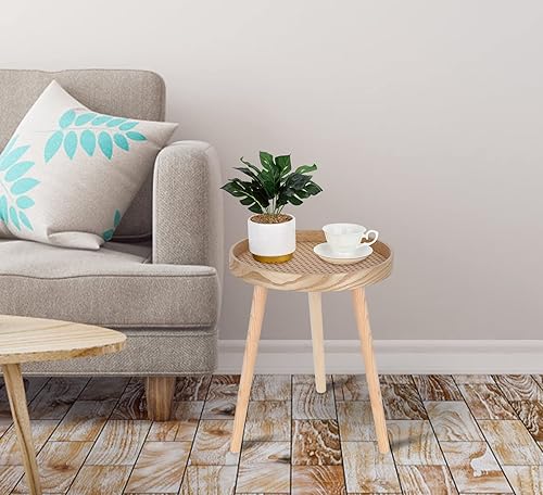 Miniatura 8 de Juego de 2 mesas de centro redondas modernas, de mediados de siglo, mesa de centro pequeña de granja, mesita de noche de madera, mesa auxiliar