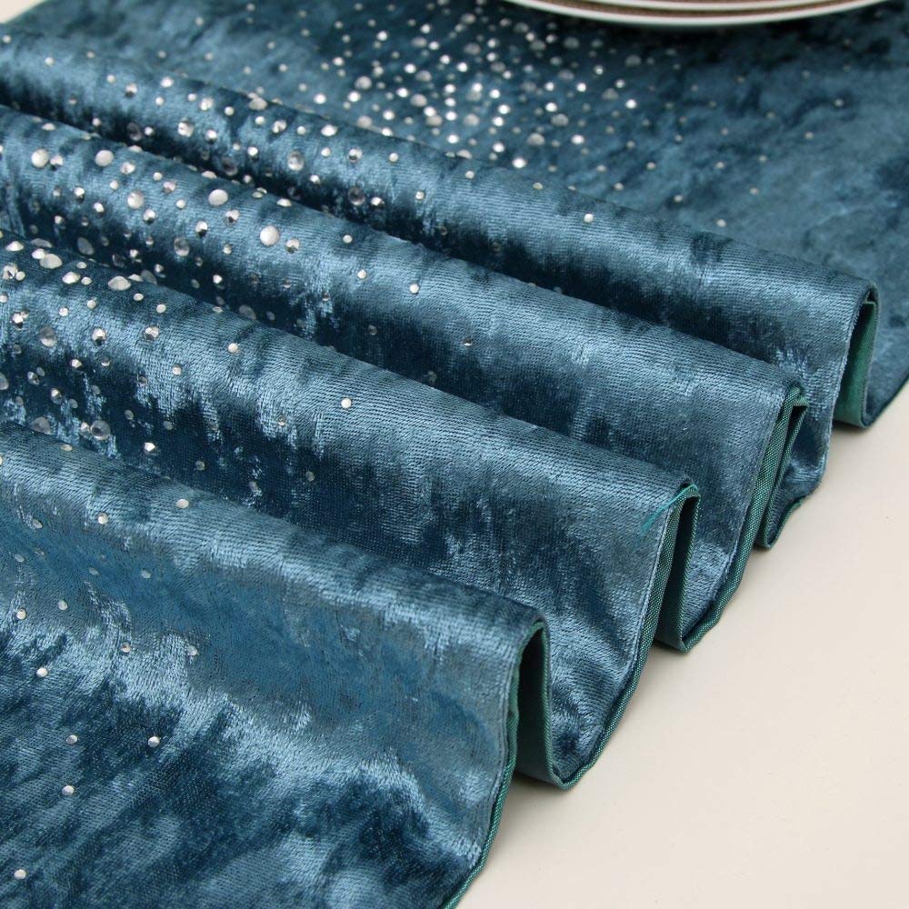 Runner Da Tavolino,Tovaglia Blu Di Lusso Con Strass In Velluto Europeo Nappa Squisita Elegante Stuoia Decorativa Scintillante Per Sala Da Pranzo Per Feste Di Matrimonio, 12,6 × 106,3 Pollici / 32