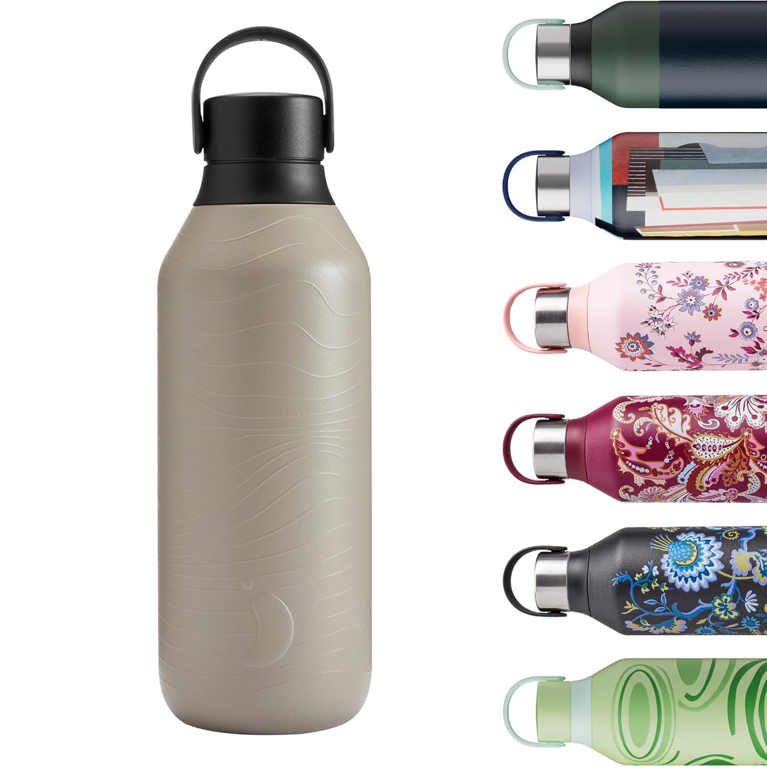 Chilly's Series 2 Drinking Bottle - Insulated Stainless Steel Bottle with Soft-Touch Collar & Carrying Loop - Thermal Flask for hot & Cold Drinks - Leak-Proof, no Condensation - Strata, 500ml