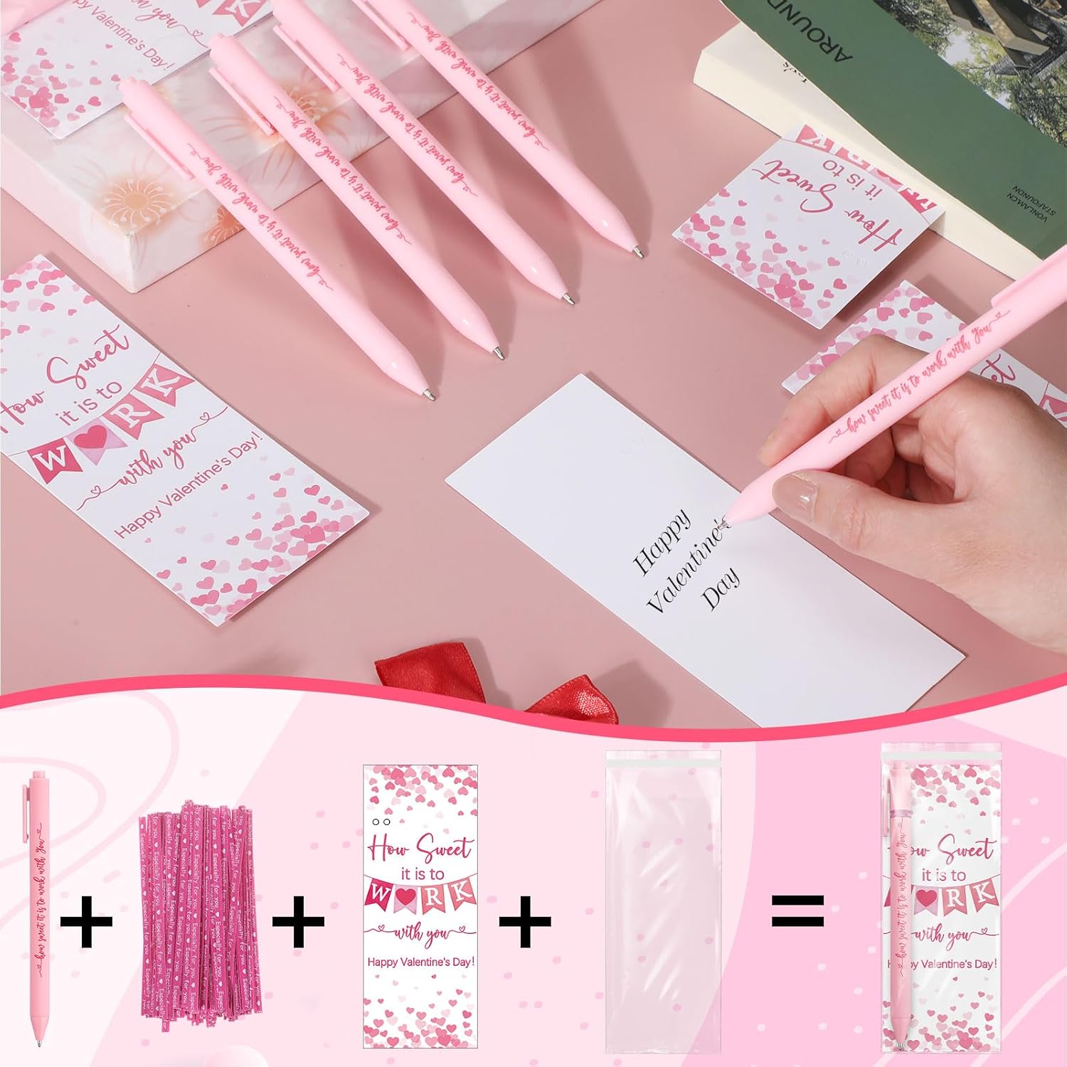 Resurhang 50 Set Valentines Appreciation Gifts for Employees Bulk with Greeting Cards Team Gift Ballpoint Pen Thank You Greeting Cards Valentine Party Favors for Coworker Colleague Teacher Nurse