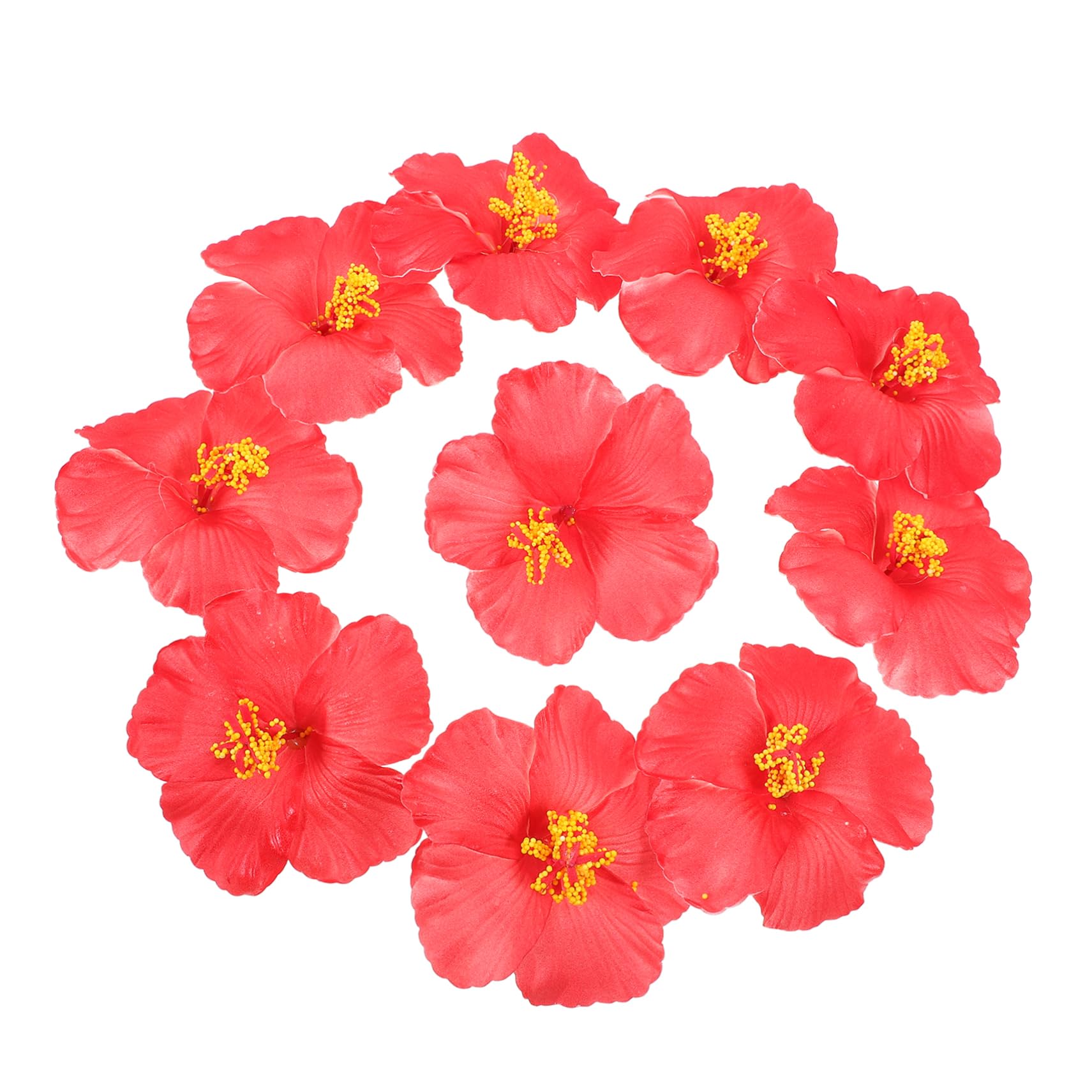 Csxmoney Red 10Pcs Artificial Hawaiian Hibiscus Flowers, For Tabletop Decoration Party Favors Supplies (Red)
