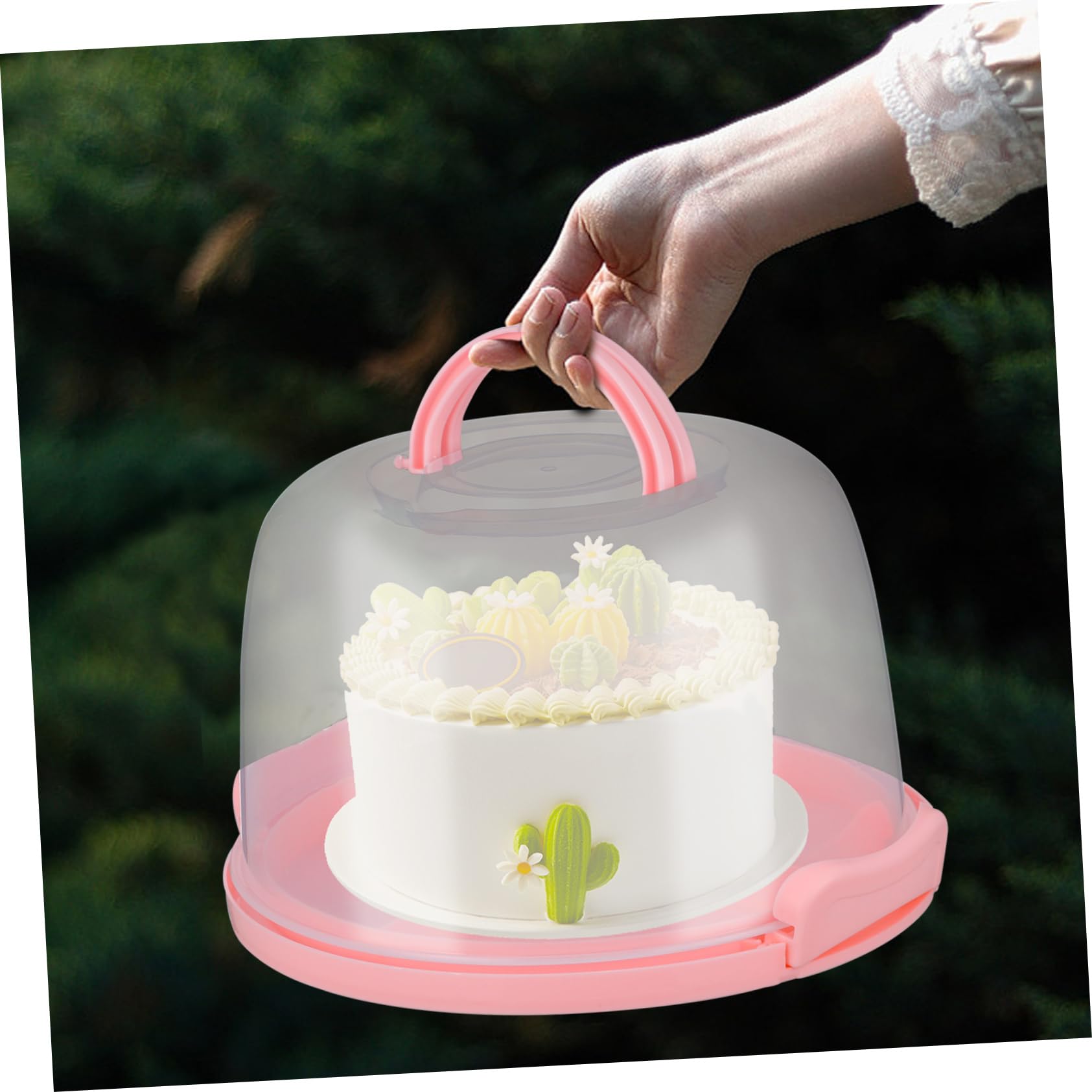 HEALLILY Portable Cake Carrier with Lid Reusable Cupcake Container for Pies Cookies and Desserts Non- Base Cover Transparent Design for