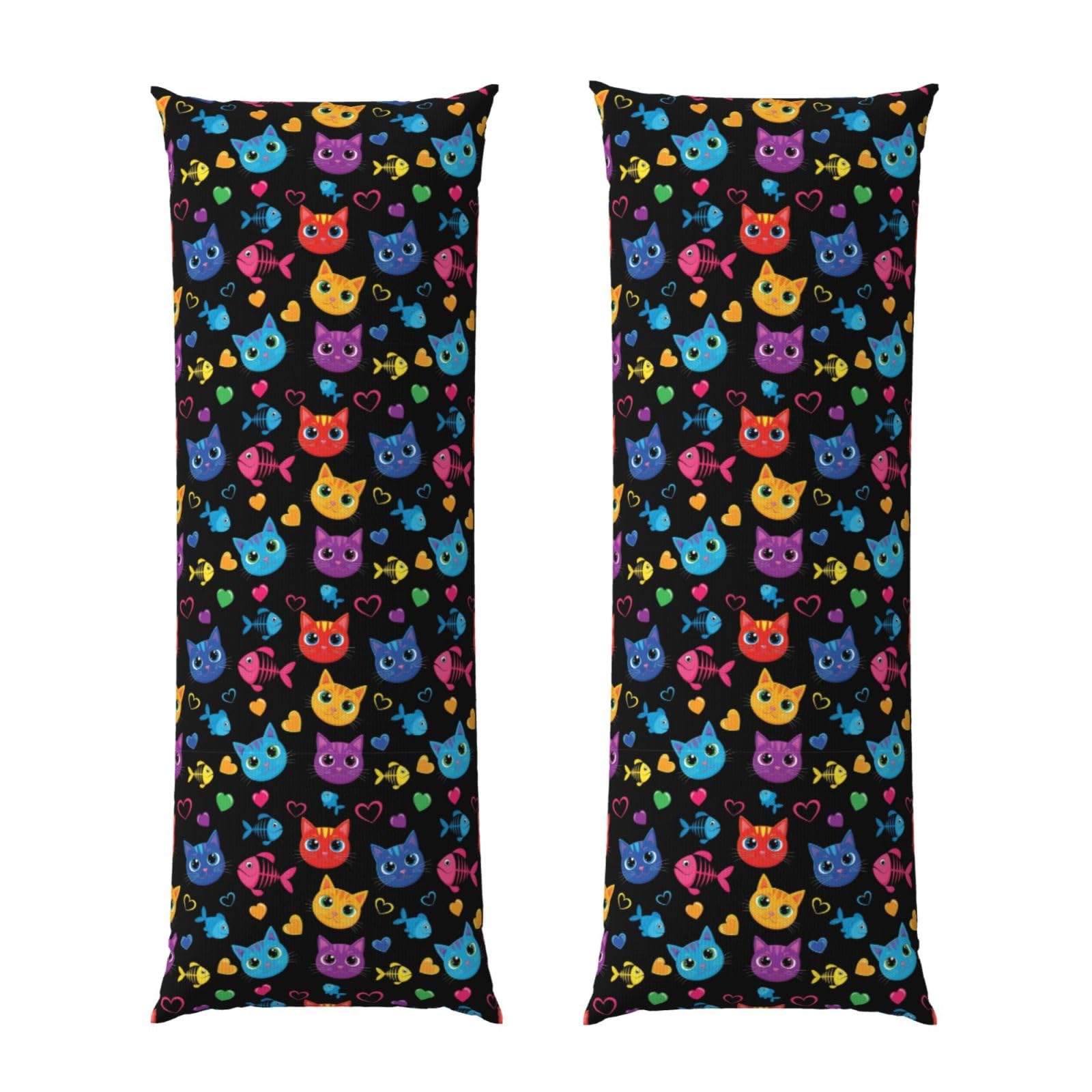 Long Body Pillow Cover 20x54, Goth Cute Cat and Fish, Plush Velvet Pillowcase with Zipper, Cozyffy Rectangular Case for Bedroom Couch Sofa Sleeping