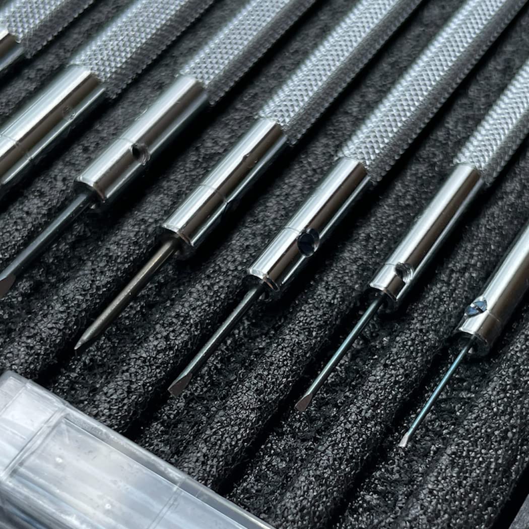 7er Set Schraubendreher 0,60 bis 2,00 mm in Kunststoffbox mit Ersatzklingen Uhrenreparaturwerkzeug
