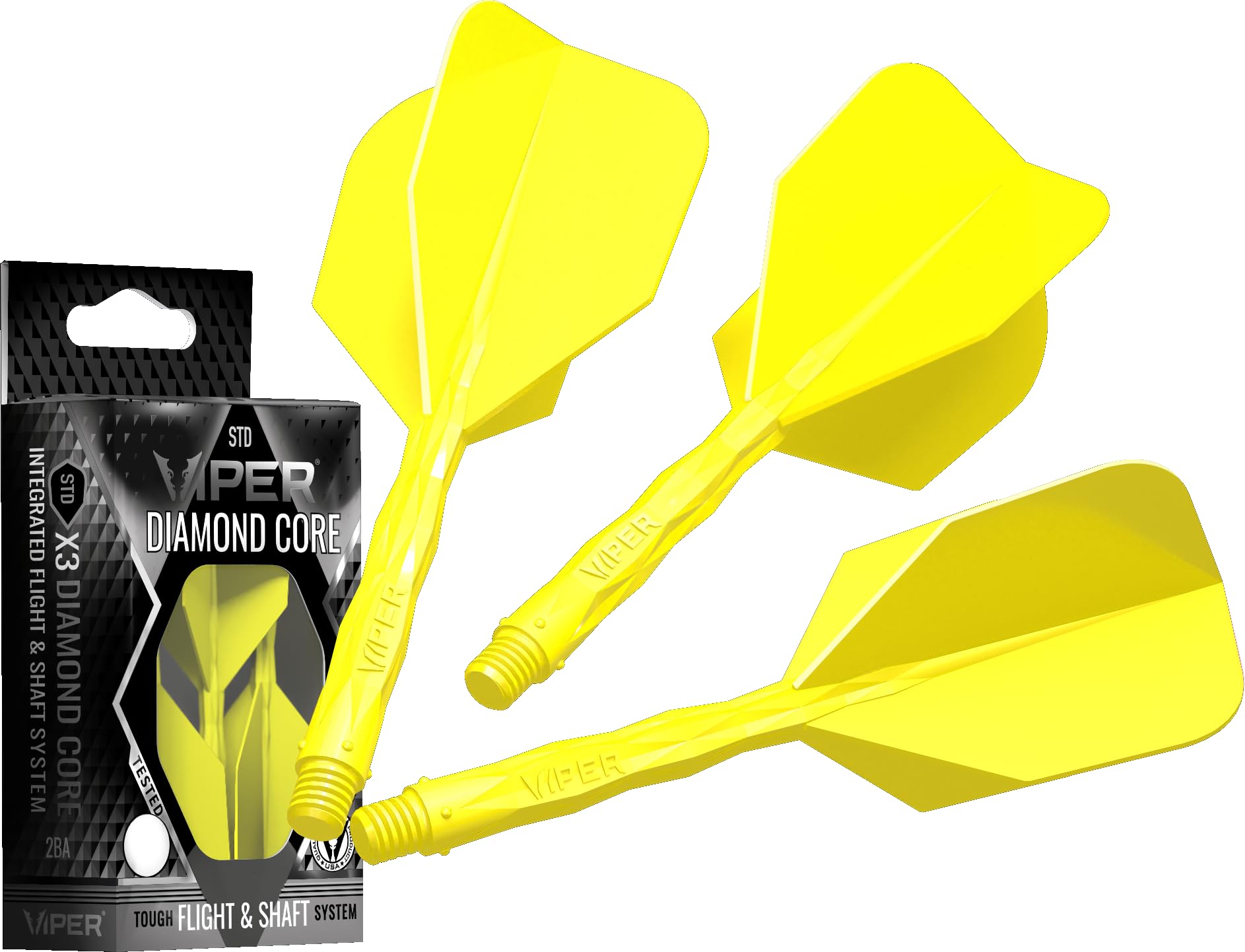 Viper Diamond Core Integrated Dart Flight & Shaft System - Precision Darting Accessory with Tough Polymers for Enhanced Performance, Set of 3, Medium Shaft, Standard No6 Flight, Neon Yellow