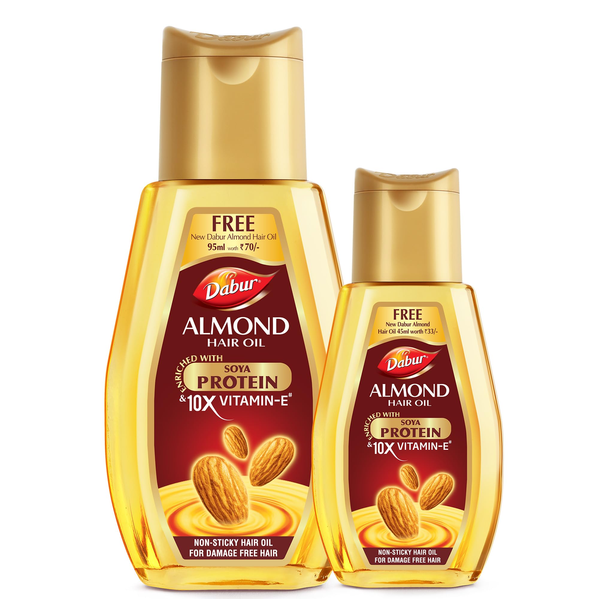 Dabur Almond Hair Oil with Almonds, Soya Protein and Vitamin E for Non Sticky, Damage free Hair - 200ml