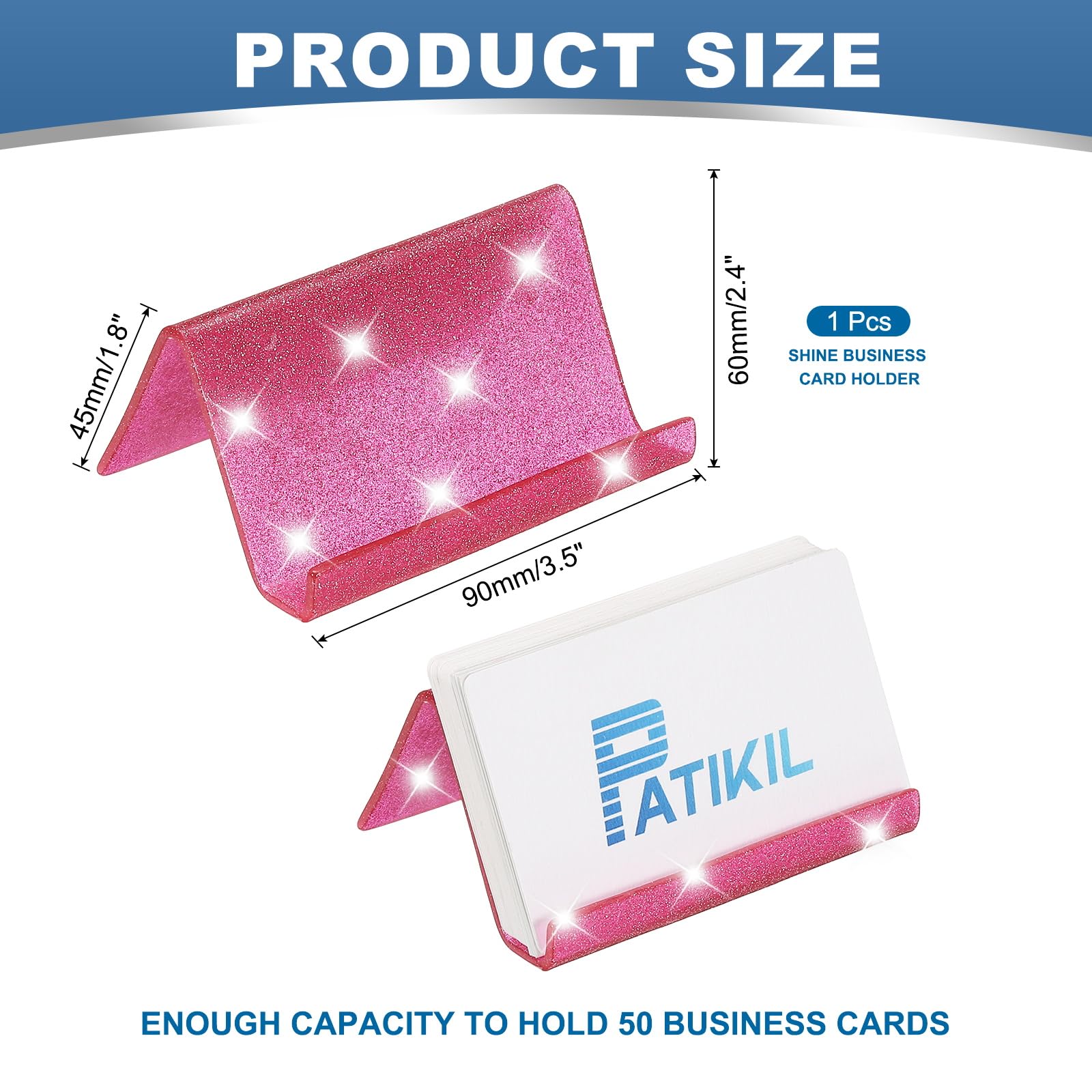 PATIKIL Business Card Holder for Desk Acrylic Business Card Holders Shine Card Stand Organizer Cards Display for Office Exhibition Rose Red - Image 2