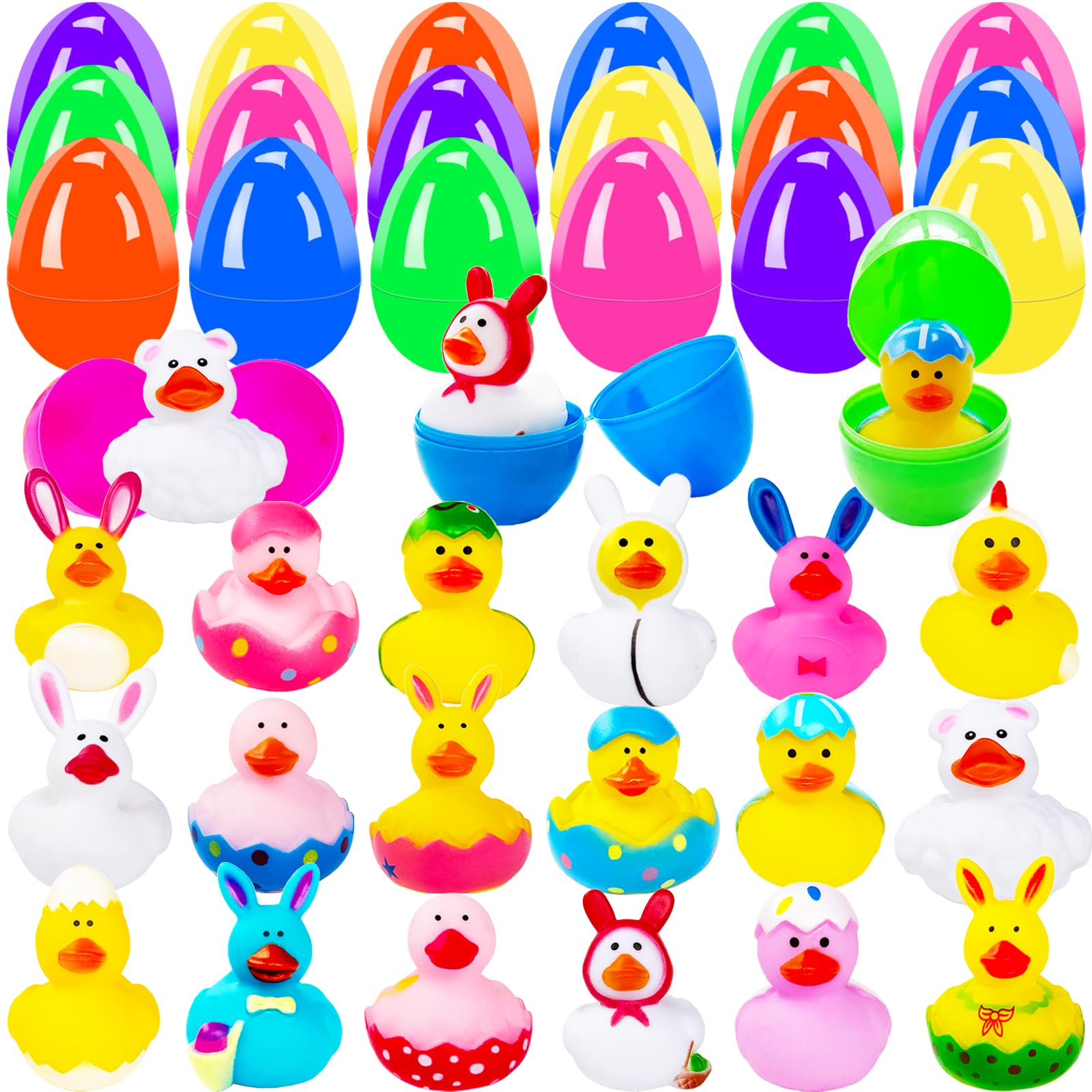 18 Pcs Prefilled Easter Eggs with Bunny Duckies,Bright Colorful Easter Eggs Filled with Rubber Duck,Squeeze Duckies Bunny Bathtub Toys for Easter Basket Stuffers,Bath Toys,Party Favors-image-37