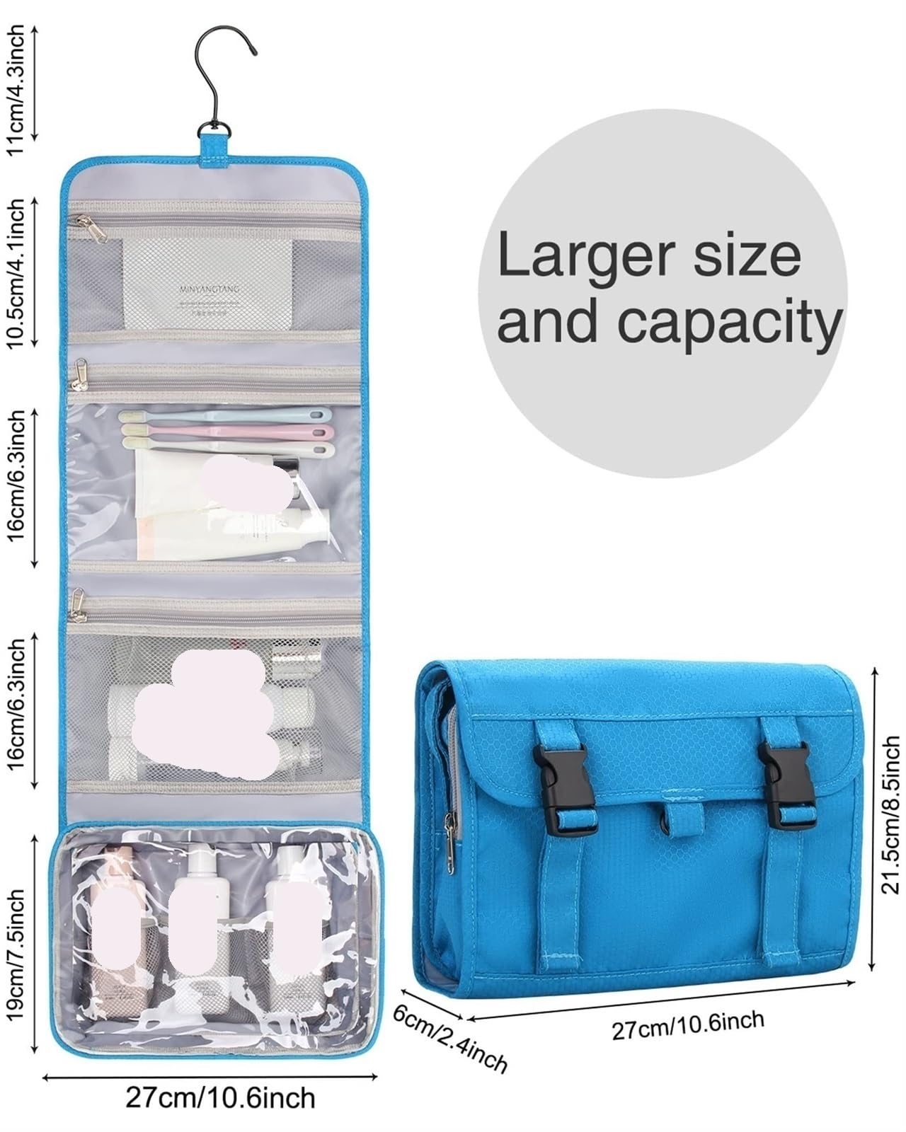 Porta Trucchi Pochette Trucchi Borsa Da Toilette Da Viaggio Appesa Borsa Da Toilette Grande Impermeabile Borsa For Cosmetici Trousse Trucchi Donna(Blue)