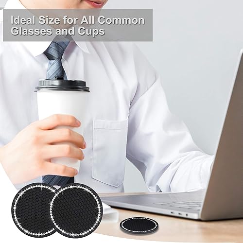 Miniatura 7 de yousheng 2 posavasos brillantes para automóvil, inserto universal para vehículo, inserto de silicona antideslizante de diamantes de imitación de