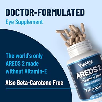 VisiVite AREDS 2 Eye Vitamins for Seniors Without Vitamin E, 60 Capsules | Doctor Formulated Lutein and Zeaxanthin Supplements for Adults with Vitamin C, B6, Zinc, Copper, Made in USA