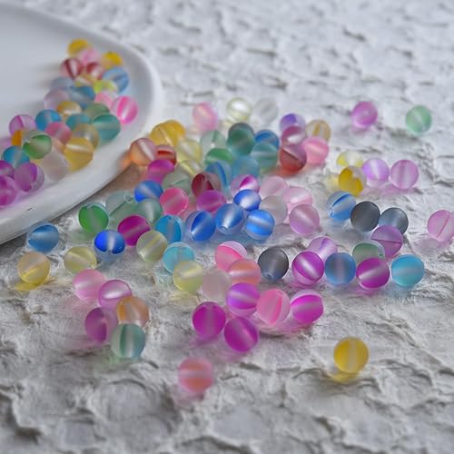 Miniatura 6 de 100 cuentas de cristal Aurora mate de 0.315 pulgadas (0.315 in) con cuentas de cuarzo gris místico Aura, cuentas de piedra lunar esmerilada, poder