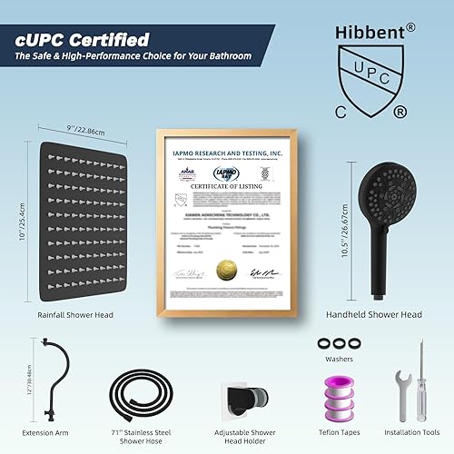 Miniatura 60 de Hibbent Cabezal de ducha con certificación CUPC de metal, cabezal de ducha de alta presión de 8 pulgadas, combo de cabezal de ducha de mano, brazo
