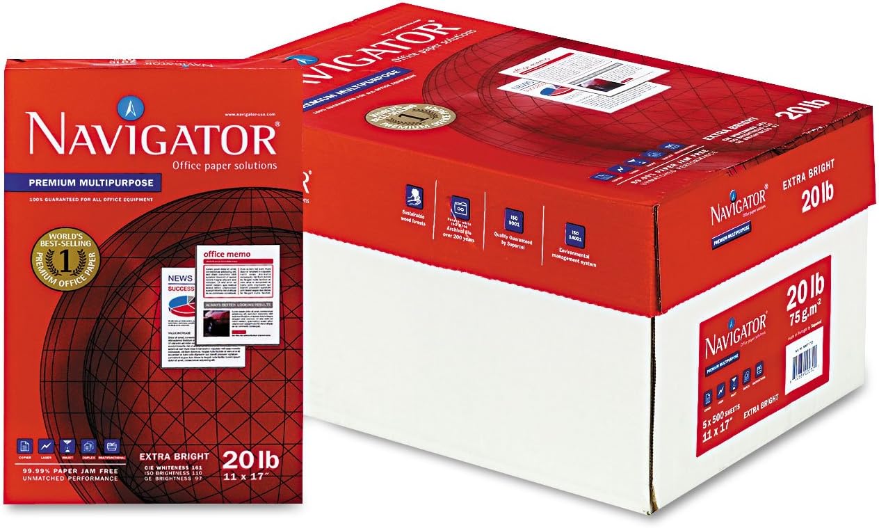 Navigator Premium Multipurpose Paper, 97 Brightness, 20lb, 11 x 17, White, 2500/Carton