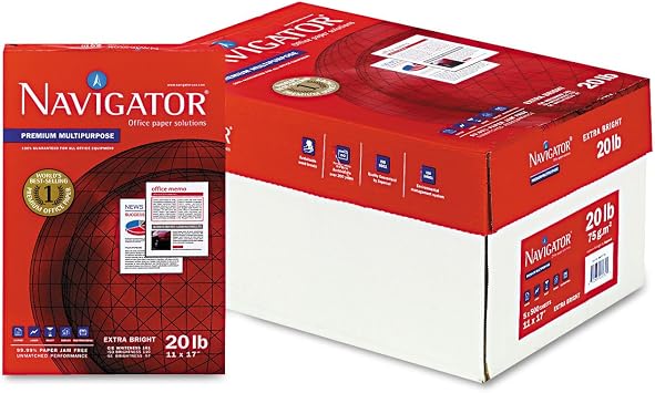 Navigator Copy/Laser/Inkjet Paper, 97 Brightness, 20 lb, 11 x 17 Inches, White, 2500 Sheets per Carton NMP1720