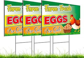 12x16 Inch 3X Double Sided Sign Plastic Eggs for Sale Yard - Farm Fresh Eggs Sign With H-Stakes for Outdoor and Indoor - Funny Signs Chicken Coop Decor - Fresh Chicken Eggs For Sale Sign for Outside