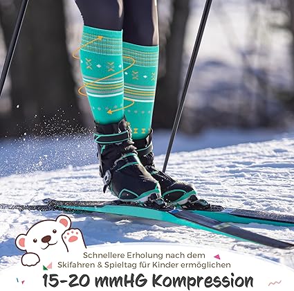 Skisokken Voor Kinderen, Merinowol, Voor Jongens En Meisjes, OTC-strepen, Design, Dik Gevoerd, Knieën, Hoog Ademend, Warme Compressie, Kindersokken