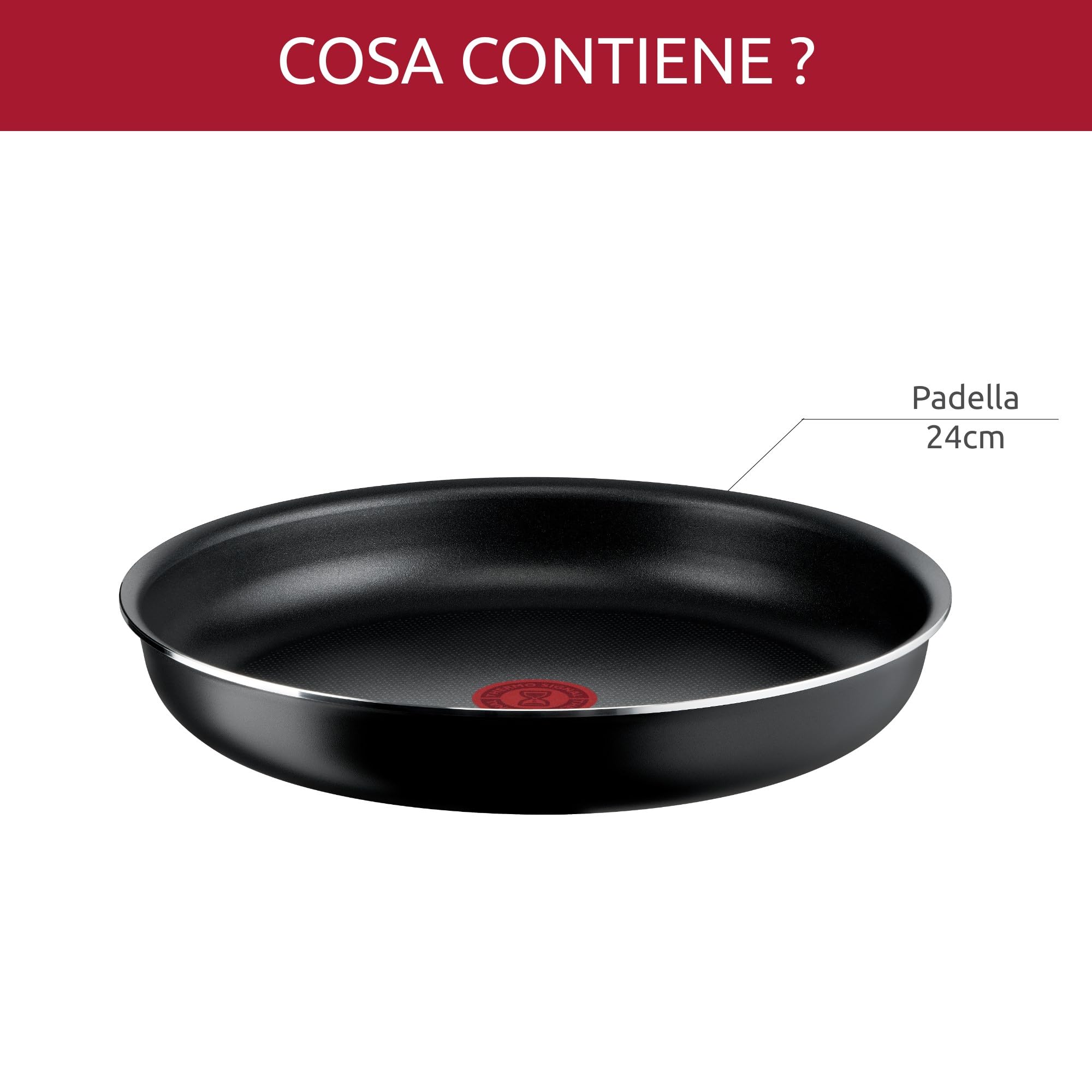 Lagostina Ingenio Essential Plus Padella Ø 24 cm, Padella Antiaderente in Alluminio per Gas e Forno, con Indicatore di Cottura Thermosignal, Utilizzabile con Manico Removibile
