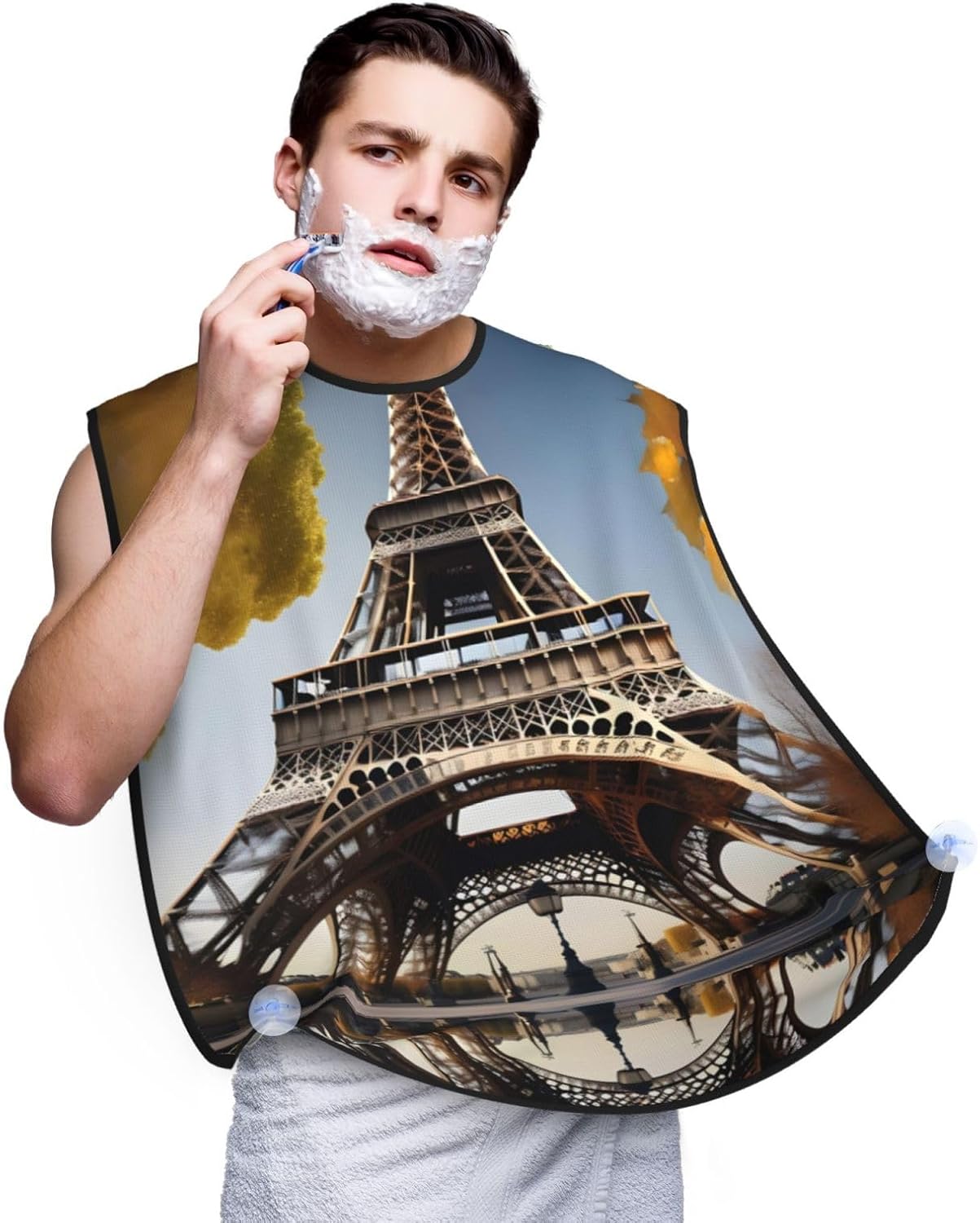 Cityscape Paris Eiffel Tower France Print Beard Bib Apron, Shaving Apron For Dad, Men'S Hair Catcher For Shaving Best Gifts For Dad