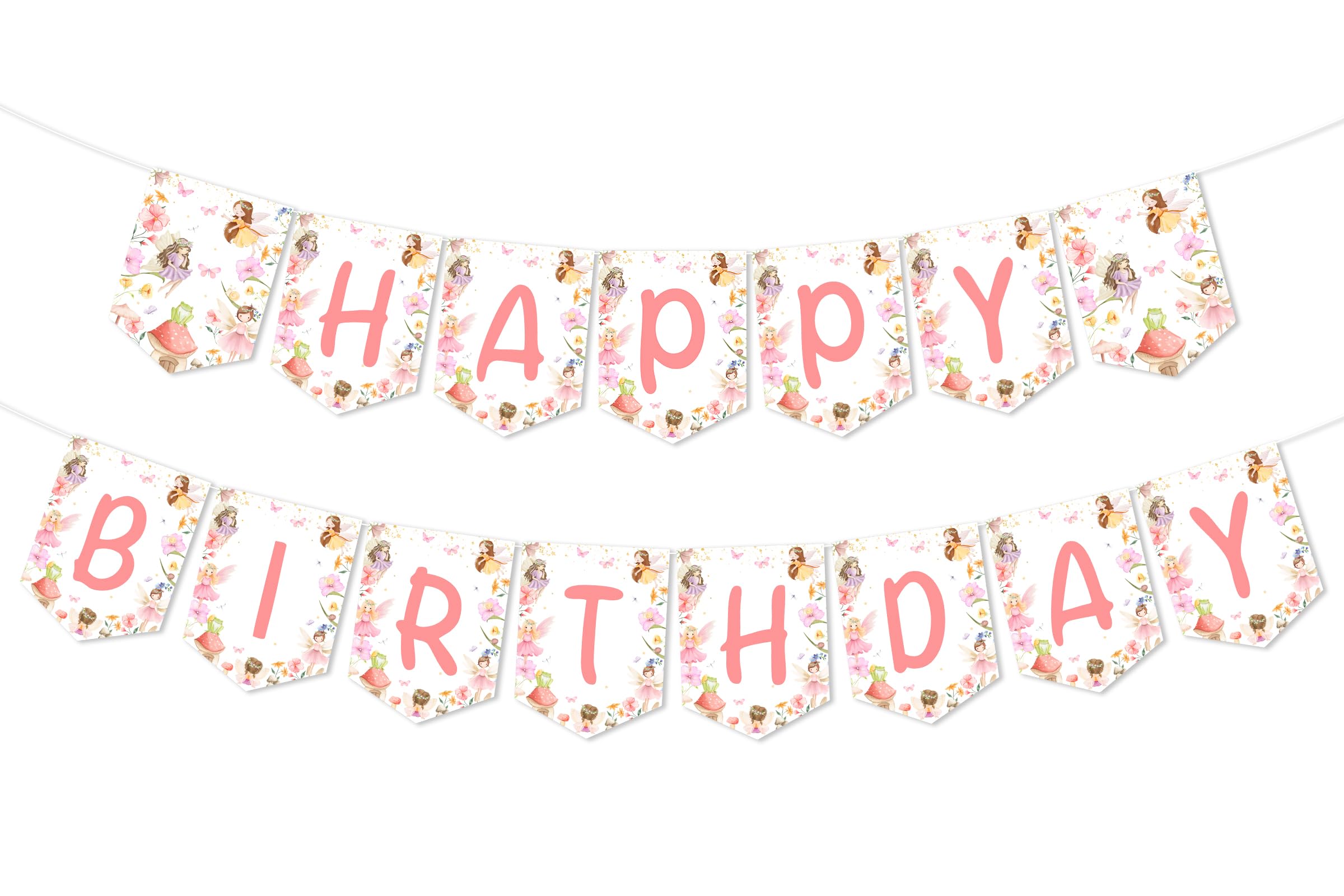 Fairy Happy Birthday Banner for Girls, Floral Fairy Birthday Party Decorations, Fairy Tea Party Banner, Fairy Garden Birthday Supplies