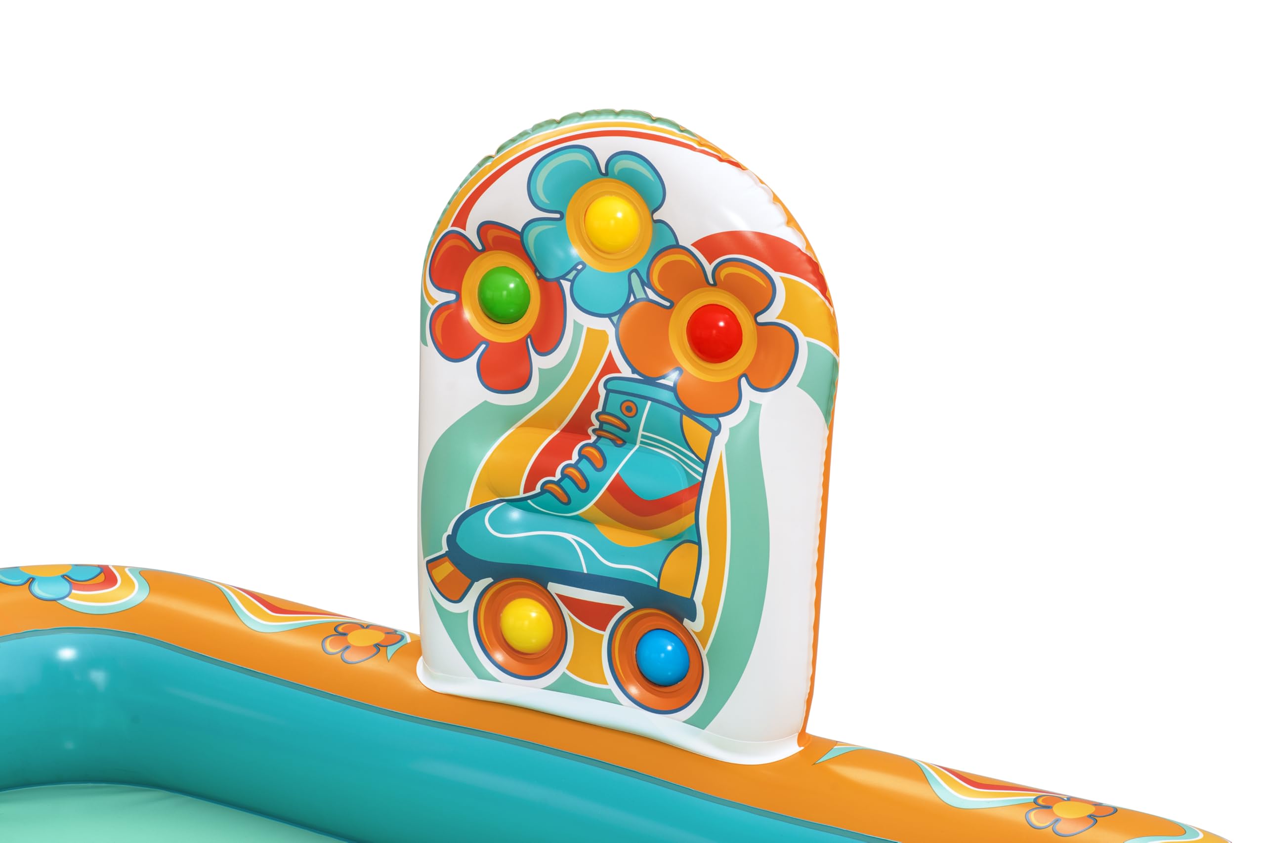 Bestway Wasserspielcenter Retro-Welt, 193 x 152 x 74 cm, ab 2 Jahren, mit Wassersprinkler, Rutsche, Spielwand, Wasserball, 5 Spielbälle, PVC, Retro-Design
