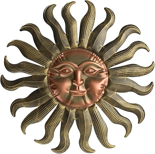Vista 13 de Arte de Pared de Metal Sol Decoración Exterior - Lindas Estatuas de Escultura de Pared de Metal con Cara de Sol Arte de Pared Decoración Colgante