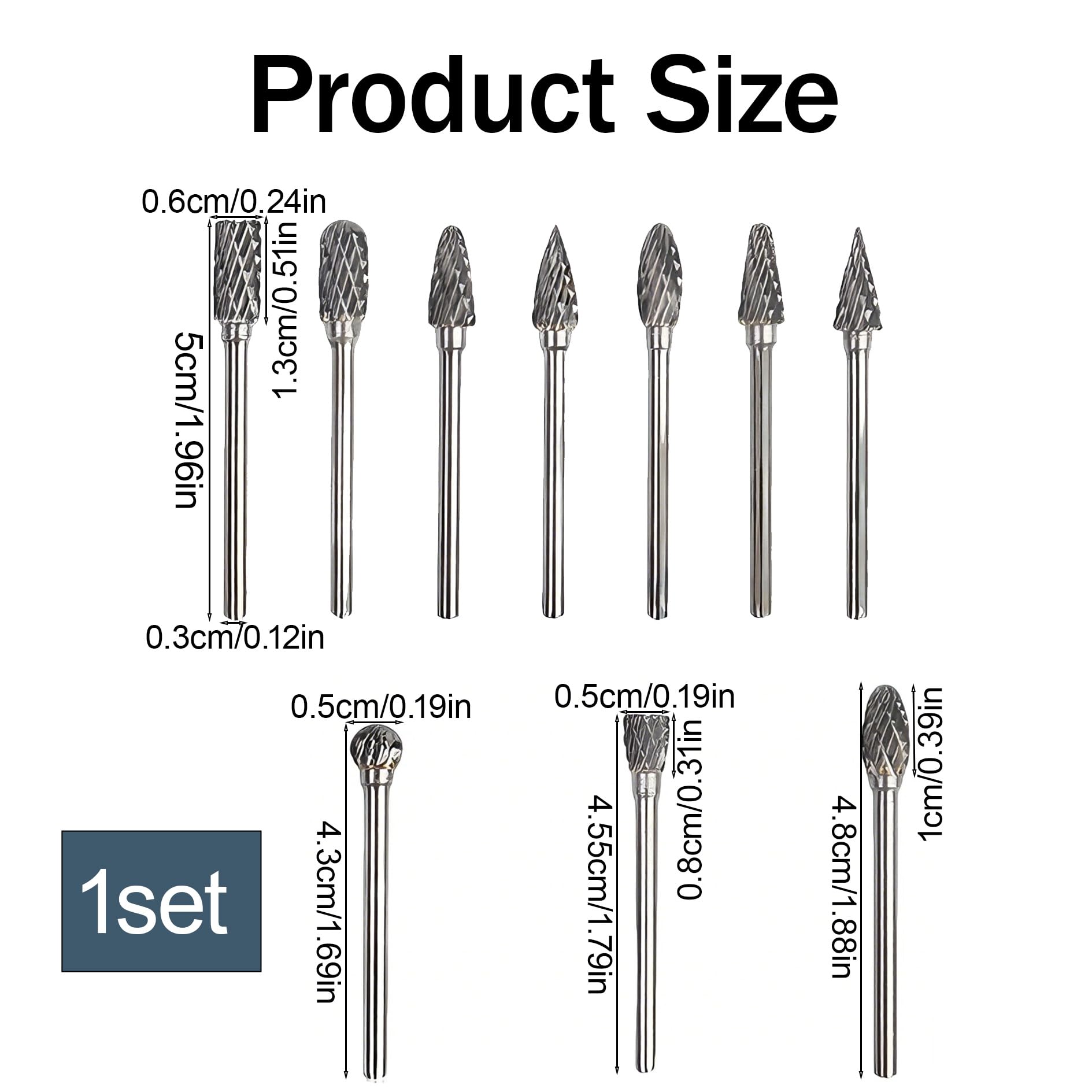 Set di frese rotanti in carburo di tungsteno – 10 pezzi con doppio taglio e stelo da 1/8" – per intaglio in legno, incisione, foratura, lucidatura, lavorazione del metallo, modellismo e finitura