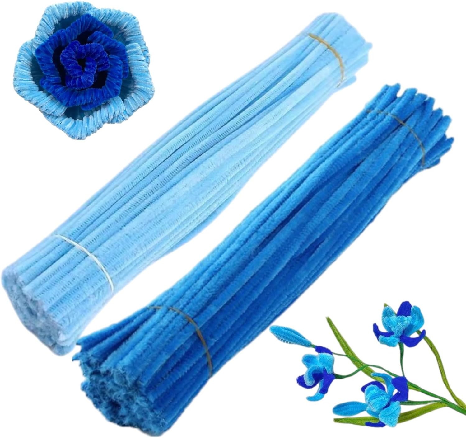 200Pc Set Dual Color Combo Pipe Cleaners Craft, Pipe Cleaners Chenille Stem Fuzzy Sticks Craft Supplies for flowers making, Home DIY (Light Blue & Ferozi Color)