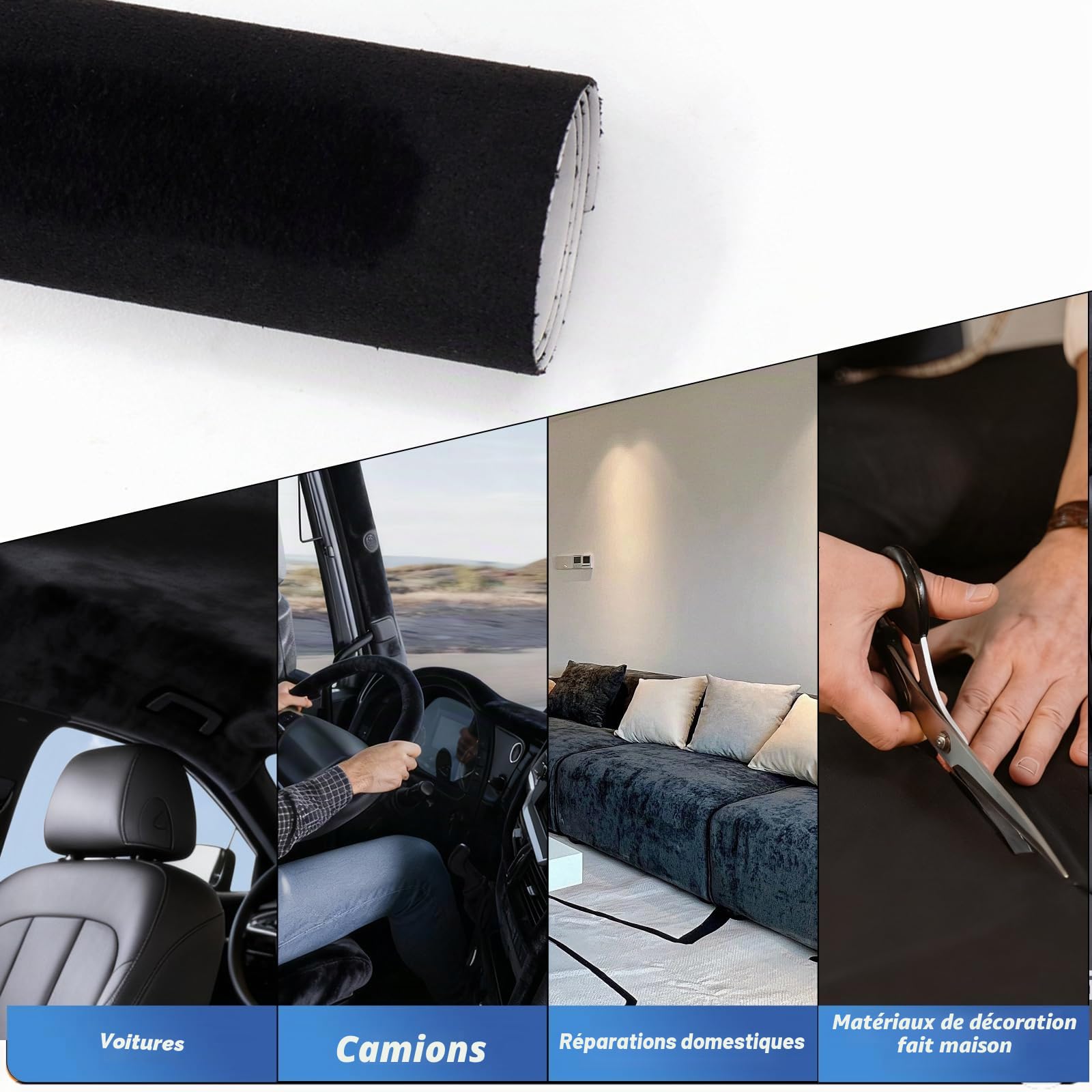 Tissu pour Ciel de Toit Auto en Simili Suède, 244x152 cm (96x60Zoll) (4 mm d'épaisseur), Noir - Revêtement Intérieur Voiture pour Rénovation de Plafond, Toit de Camper, Van