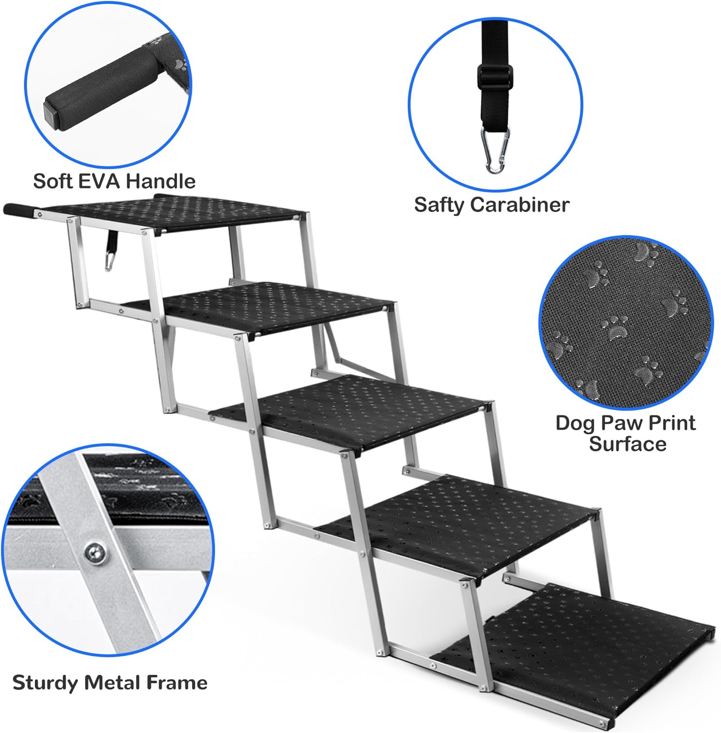 Dog Stairs for Cars,Folding Dog Steps for Large Dogs,Portable Pet Stairs for Cars,Trucks,SUV,Lightweight Pet Ramp with Non-Slip Surface Support Up to 200 lb,5 Steps