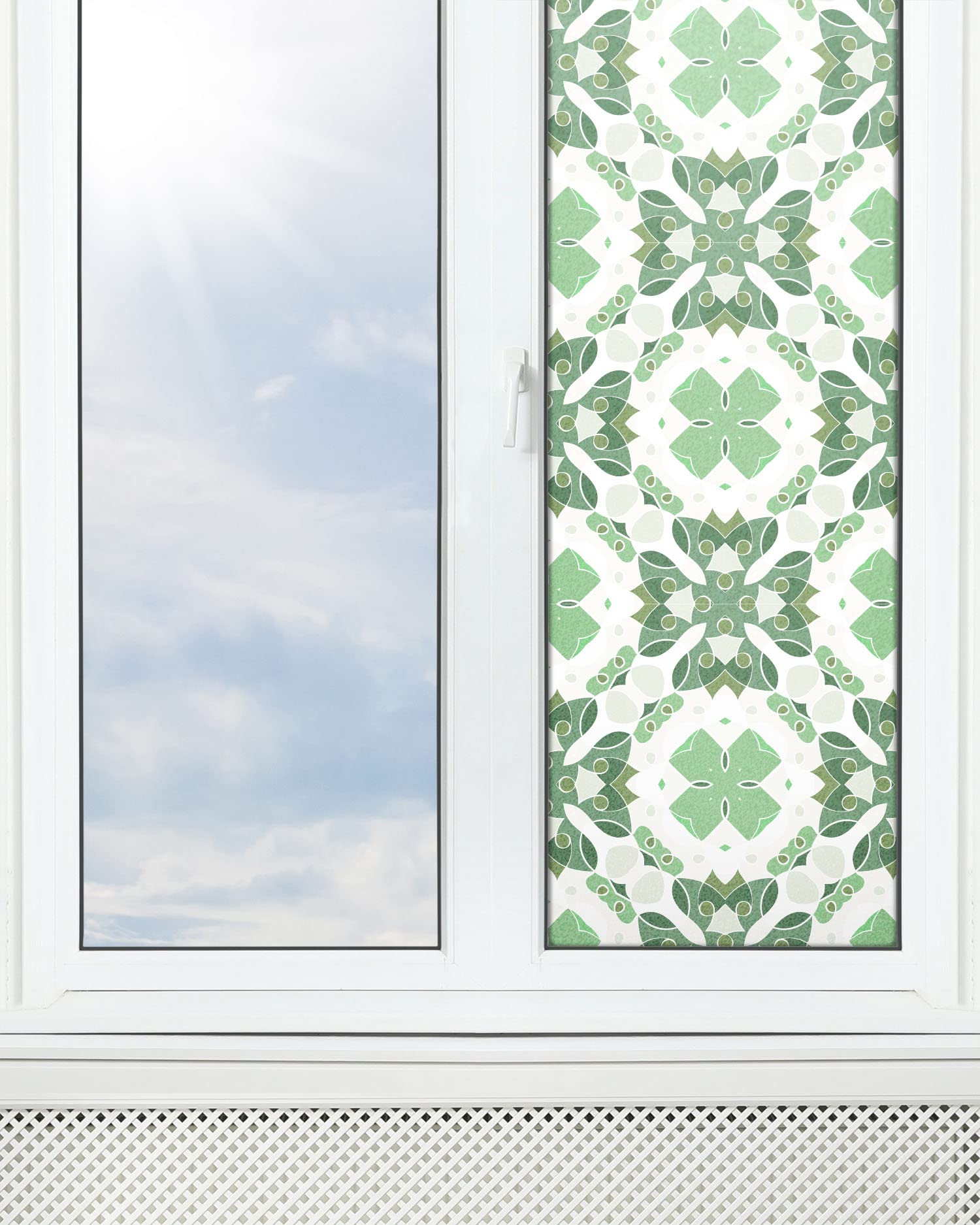 Panorama Raamfolie Geometrie Bladeren 120x300 cm - Privacy Folie Raam - Zelfklevend Raamfolie - Statisch Window Film - Voor Badkamer Glazen Deur - Vinyl Folie