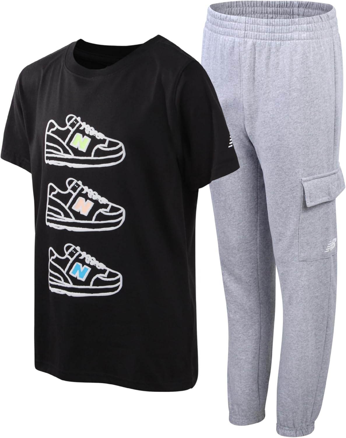 New Balance Boys Sweatpants Set - 2 Piece Pullover Boys Shirts Graphic Tee & Athletic Jogger Pants Youth Kids Activewear Set