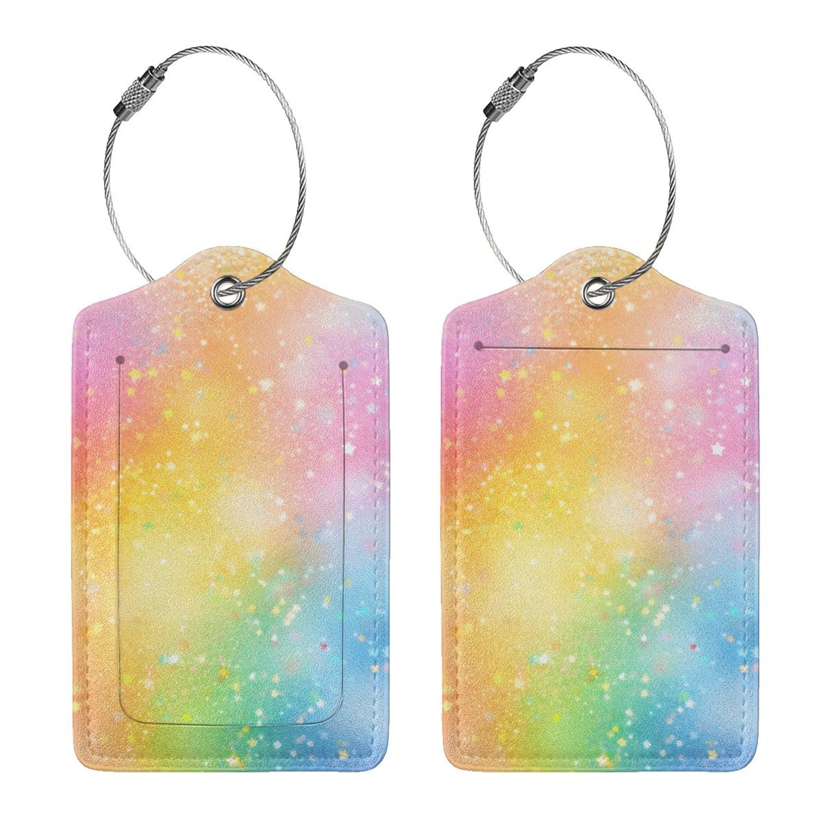 4 etiquetas de equipaje de piel sintética para maleta, diseño abstracto de arco iris, rosa, bonita etiqueta de equipaje con lazo de acero inoxidable, etiqueta de identificación de cubierta de