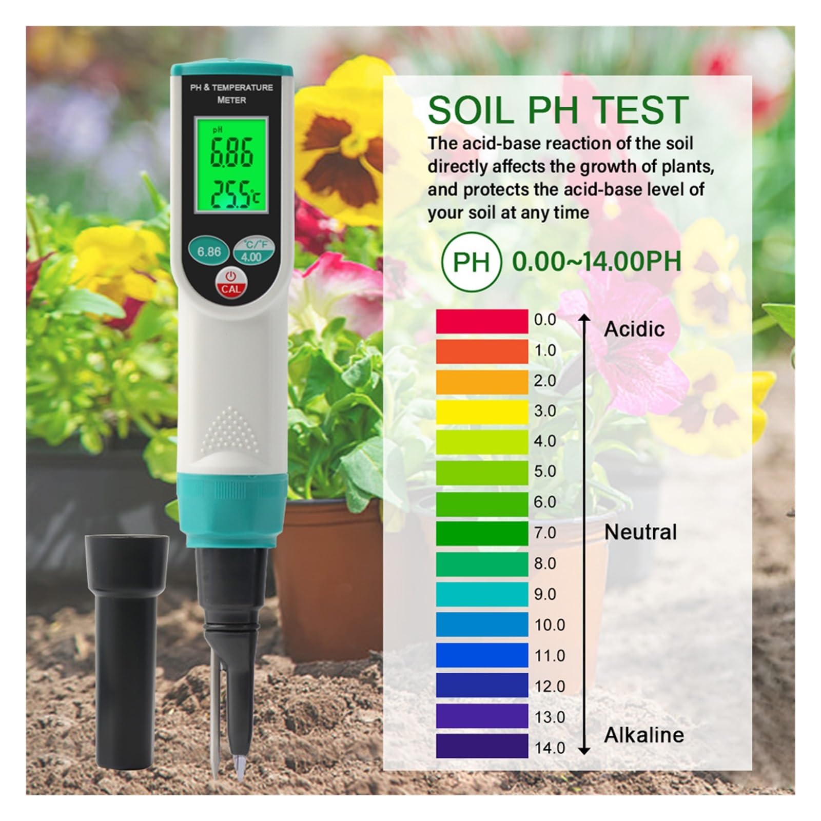2 In 1 Boden PH Meter Digital Temp Säure Boden Tester Sensor Analysator for Outdoor Pflanzen Garten Genaue Messung(3PCS)