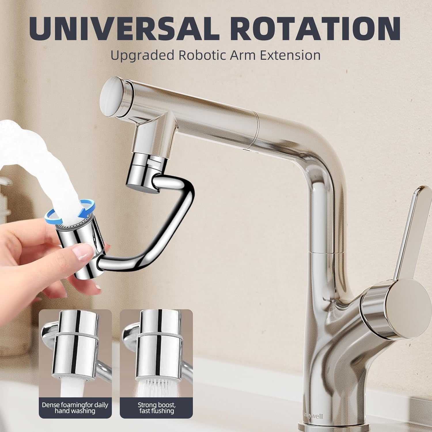 U Shaped Faucet Extender, Universal 360° Rotatable Faucet Aerator Extension Reduces Water Splatter, 1080° Rotating 2-Mode Adjustable for Bathroom Sink/Kitchen (2P)