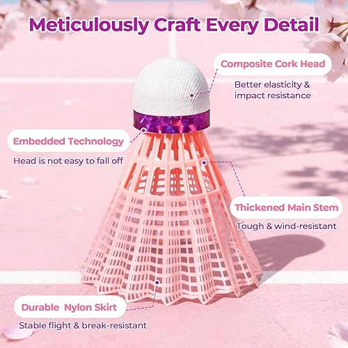 Miniatura 4 de HIRALIY 12/24 Pack Badminton Birdies Nylon, Durable Shuttlecocks for Backyard & Baseball Batting Practice, Wind Resistant Yellow/Pink Bulk Ball Set