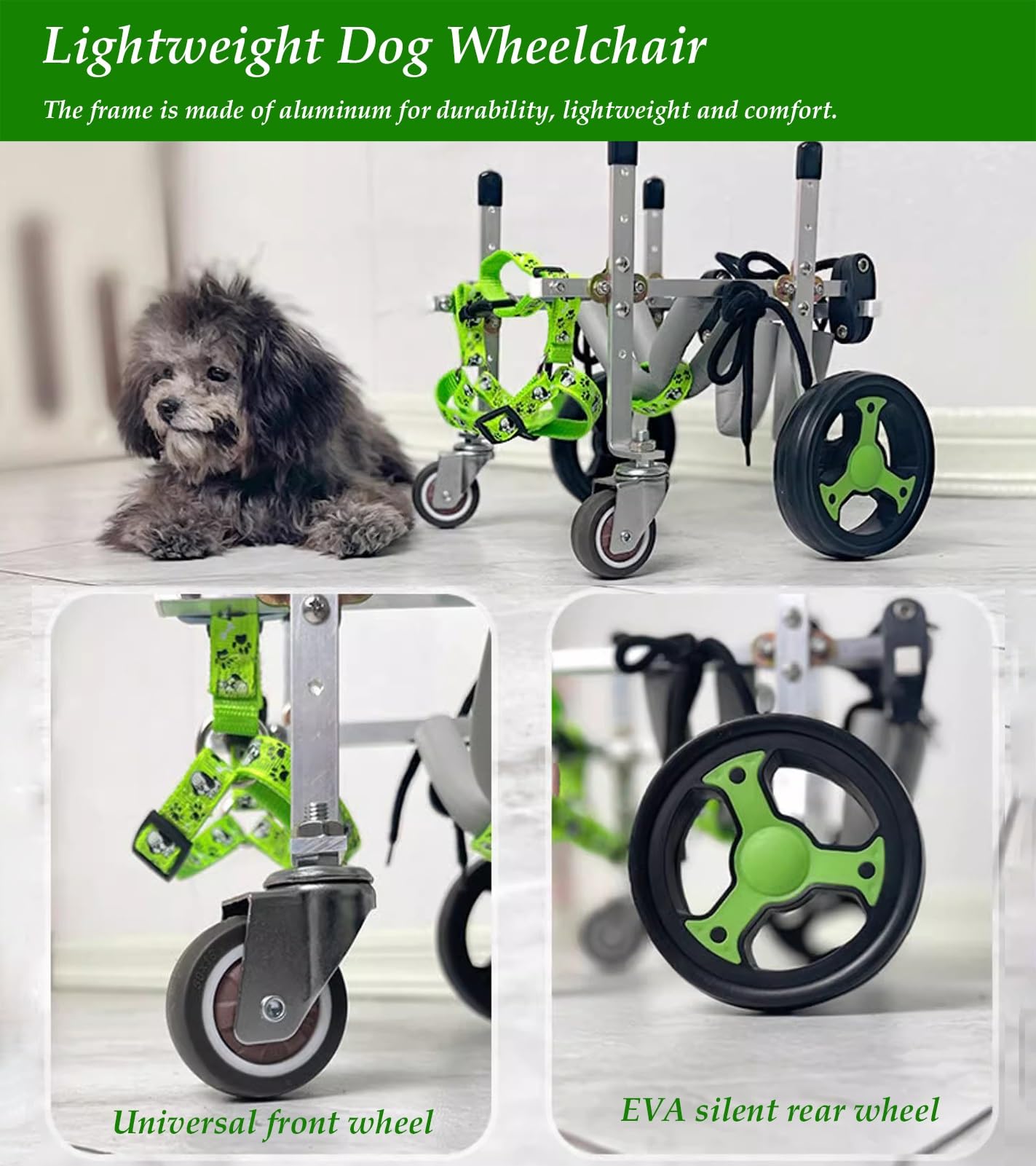 Carrello Cani Disabili Sedia a Rotelle Regolabile per Cani per Zampe Anteriori/Posteriori, Carrello per Animali Domestici in Alluminio con 4 Ruote Leggero, Assistente per Passeggiate con I Cani(XS)