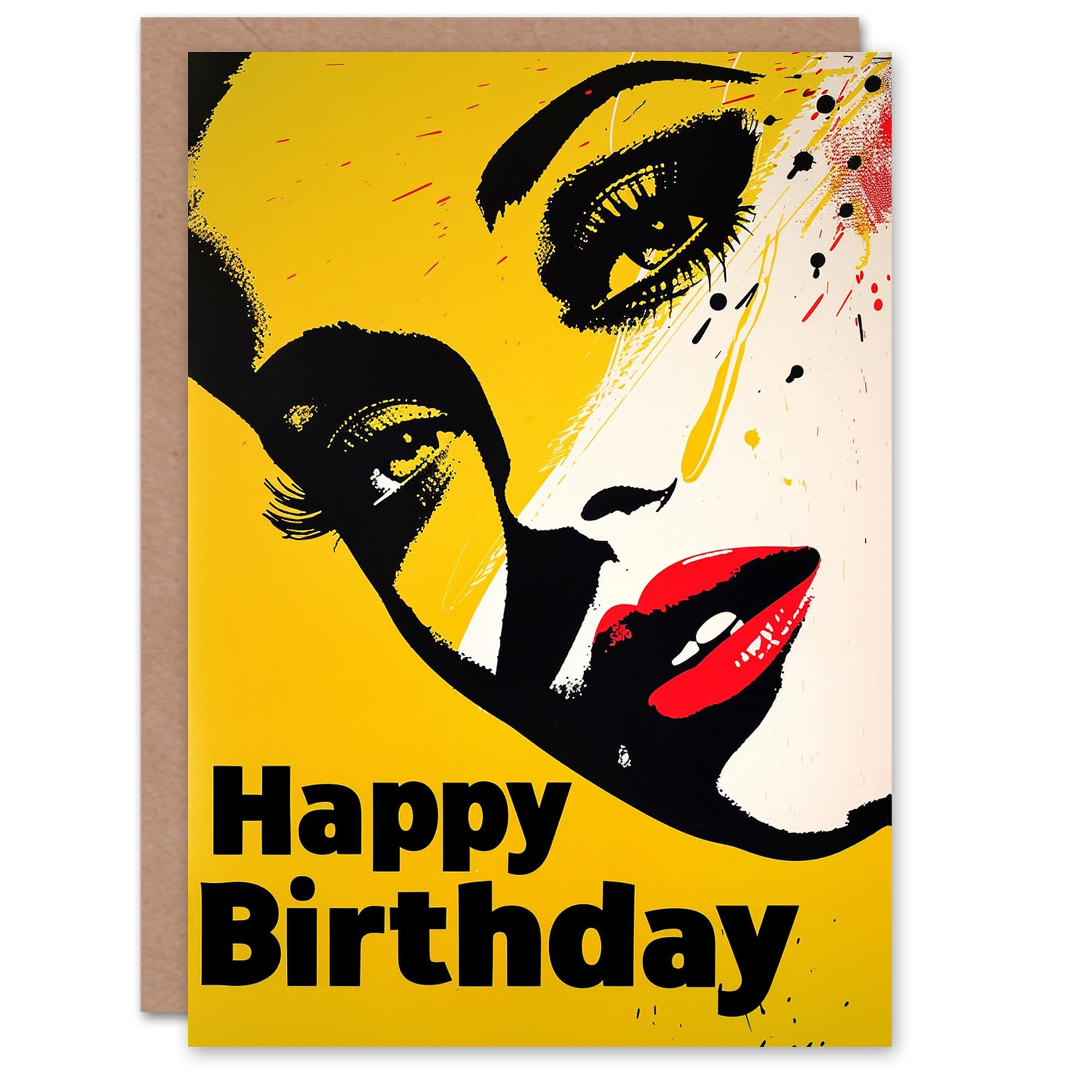 Artery8 Birthday Card Red Lips Lipstick Modern Beauty Portrait For Her Gran Sister Niece Daughter Wife Woman Greeting Card