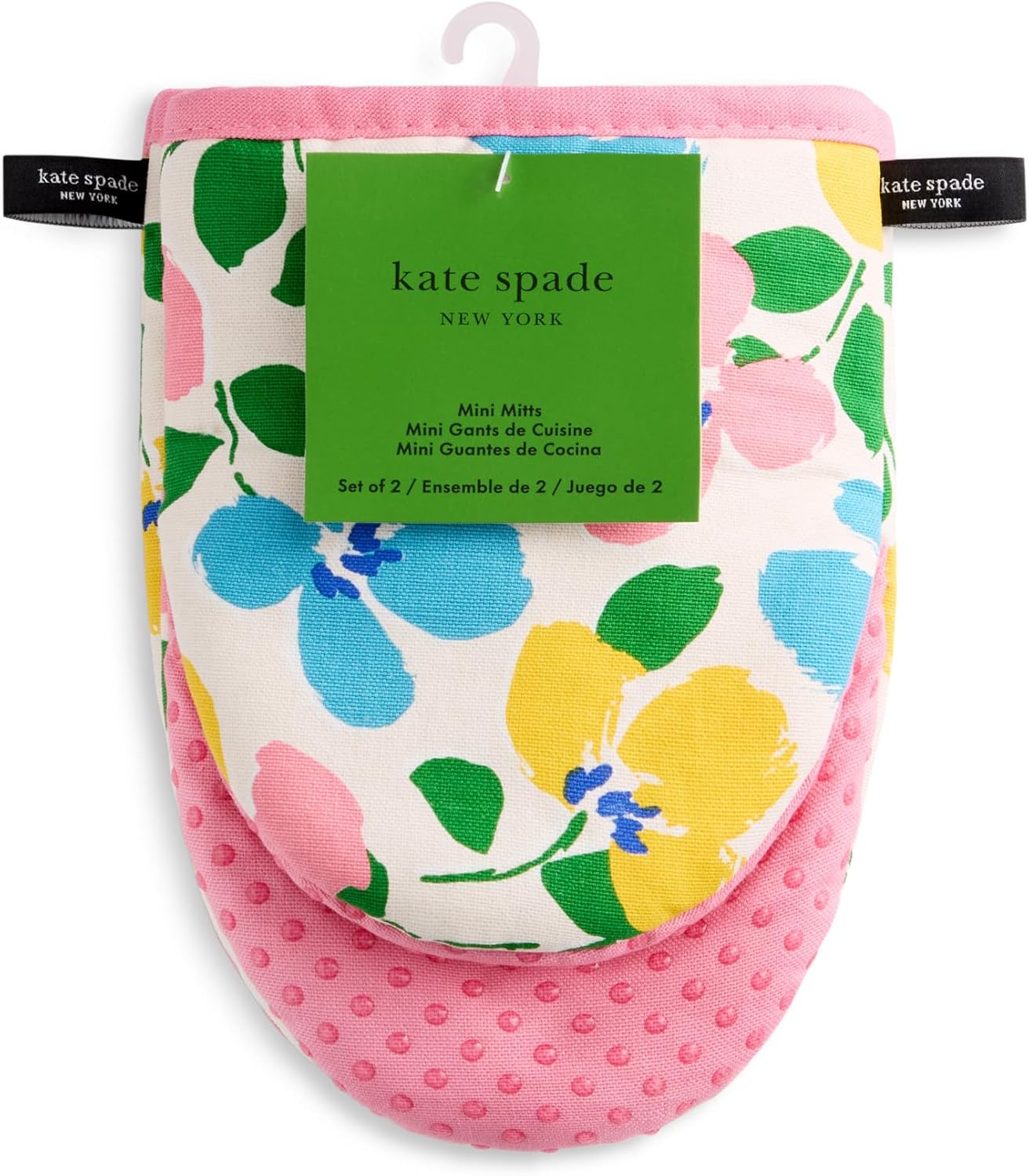 Kate Spade New York Painterly Bouquet Mini Oven Mitt 2-Pack Set, Heat Resistant, 100% Cotton with Printed Non-Slip Silicone Grip, Pink/Green/Blue, 5.5"X8" - Image 5